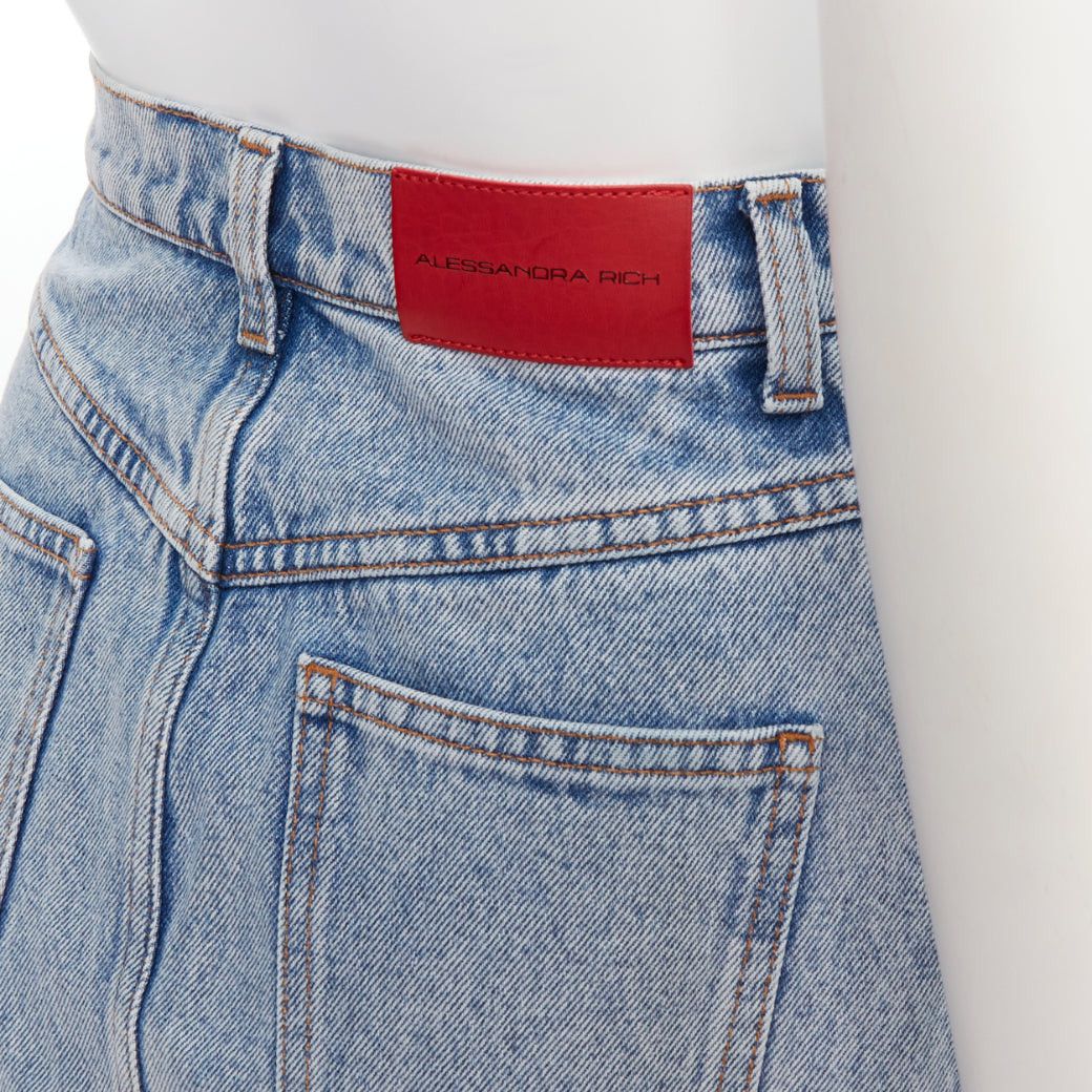 Alessandra Rich ALESSANDRA RICH blue washed denim clear crystal embellished mini skirt 26‚Äù Size 27" / US 4 / IT 40 - 2 Thumbnail