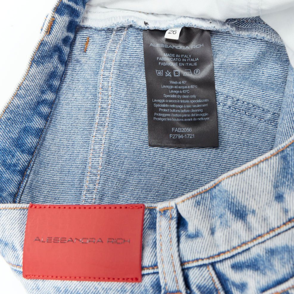 Alessandra Rich ALESSANDRA RICH blue washed denim clear crystal embellished mini skirt 26‚Äù Size 27" / US 4 / IT 40 - 8 Thumbnail
