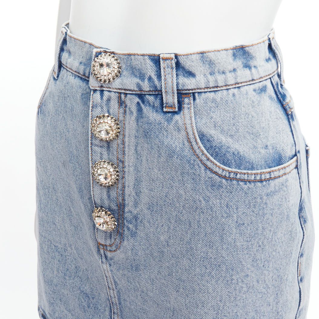 Alessandra Rich ALESSANDRA RICH blue washed denim clear crystal embellished mini skirt 26‚Äù Size 27" / US 4 / IT 40 - 7 Thumbnail
