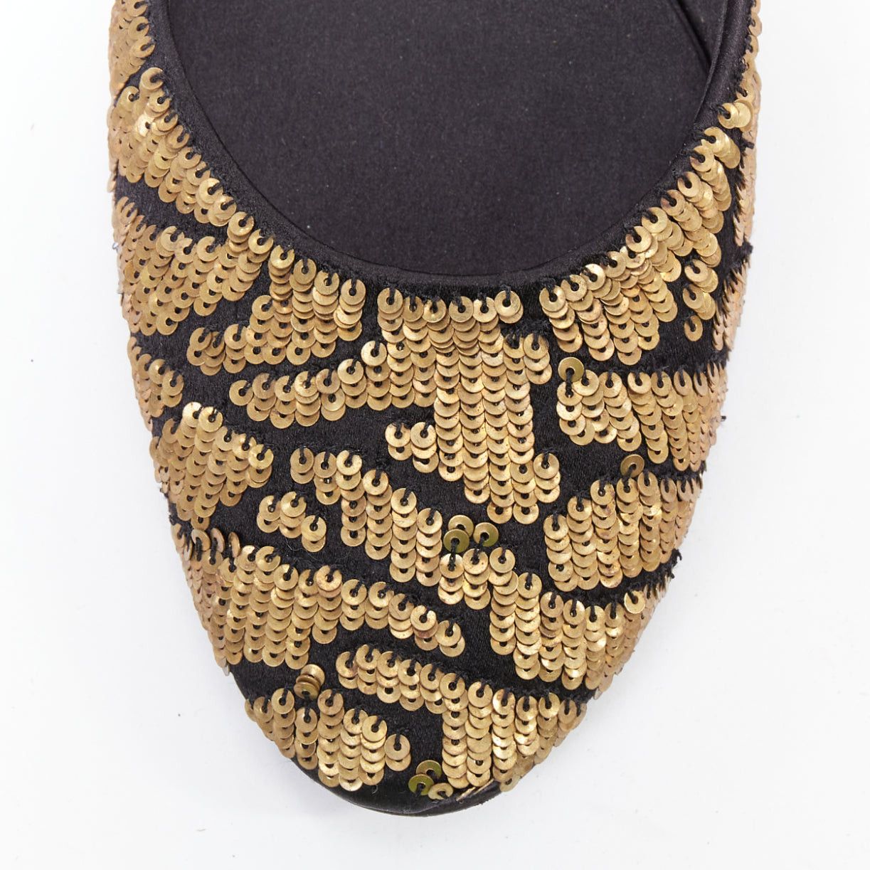 Roger Vivier ROGER VIVIER gold sequin black satin half dorsay ballerina flats EU34 Size US 4 / IT 34 - 6 Thumbnail