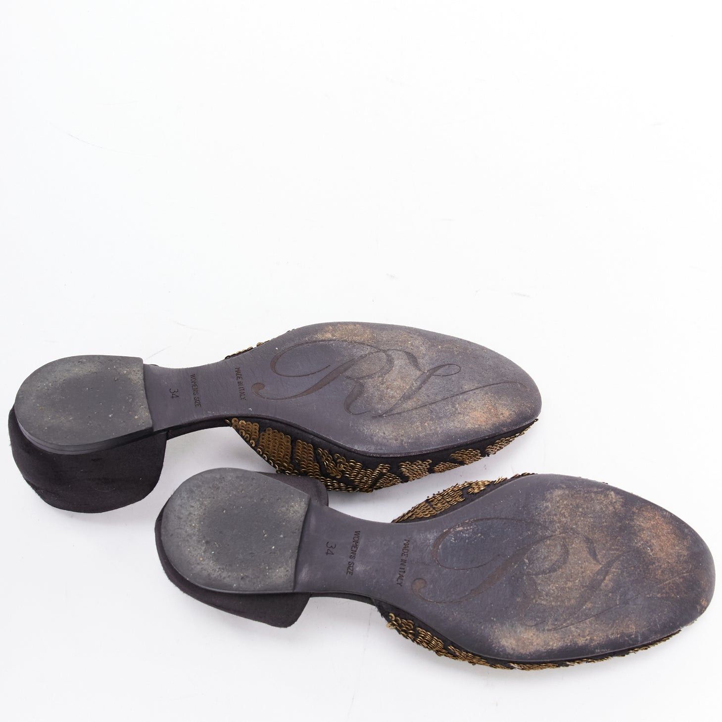 Roger Vivier ROGER VIVIER gold sequin black satin half dorsay ballerina flats EU34 Size US 4 / IT 34 - 11 Thumbnail