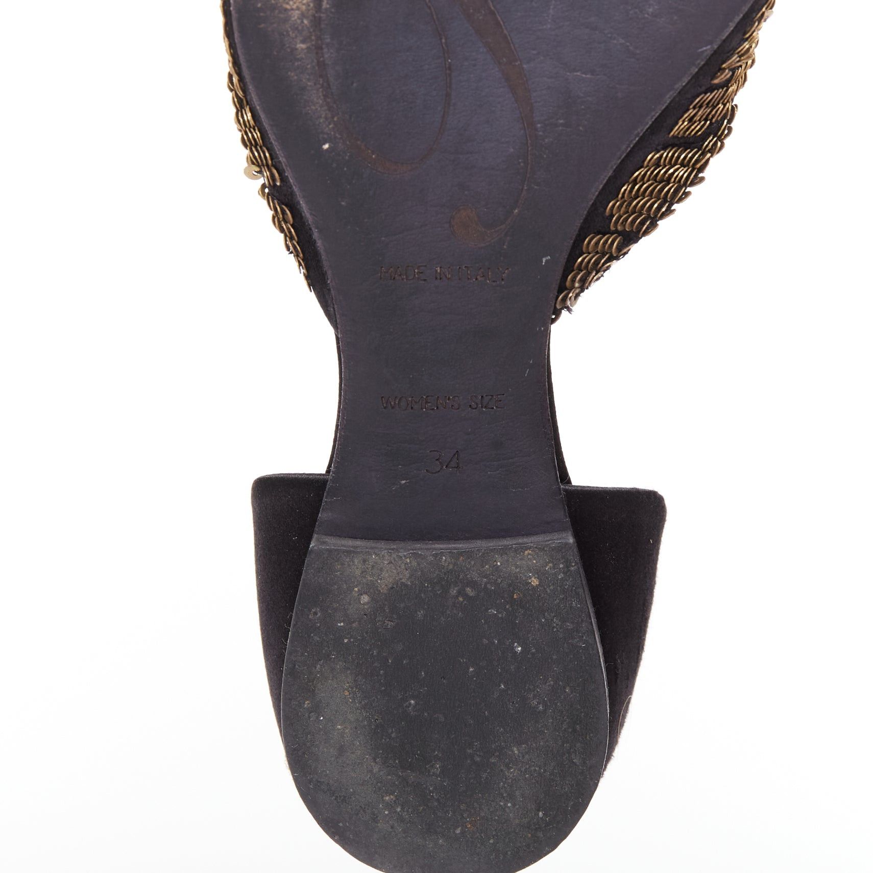 Roger Vivier ROGER VIVIER gold sequin black satin half dorsay ballerina flats EU34 Size US 4 / IT 34 - 10 Thumbnail
