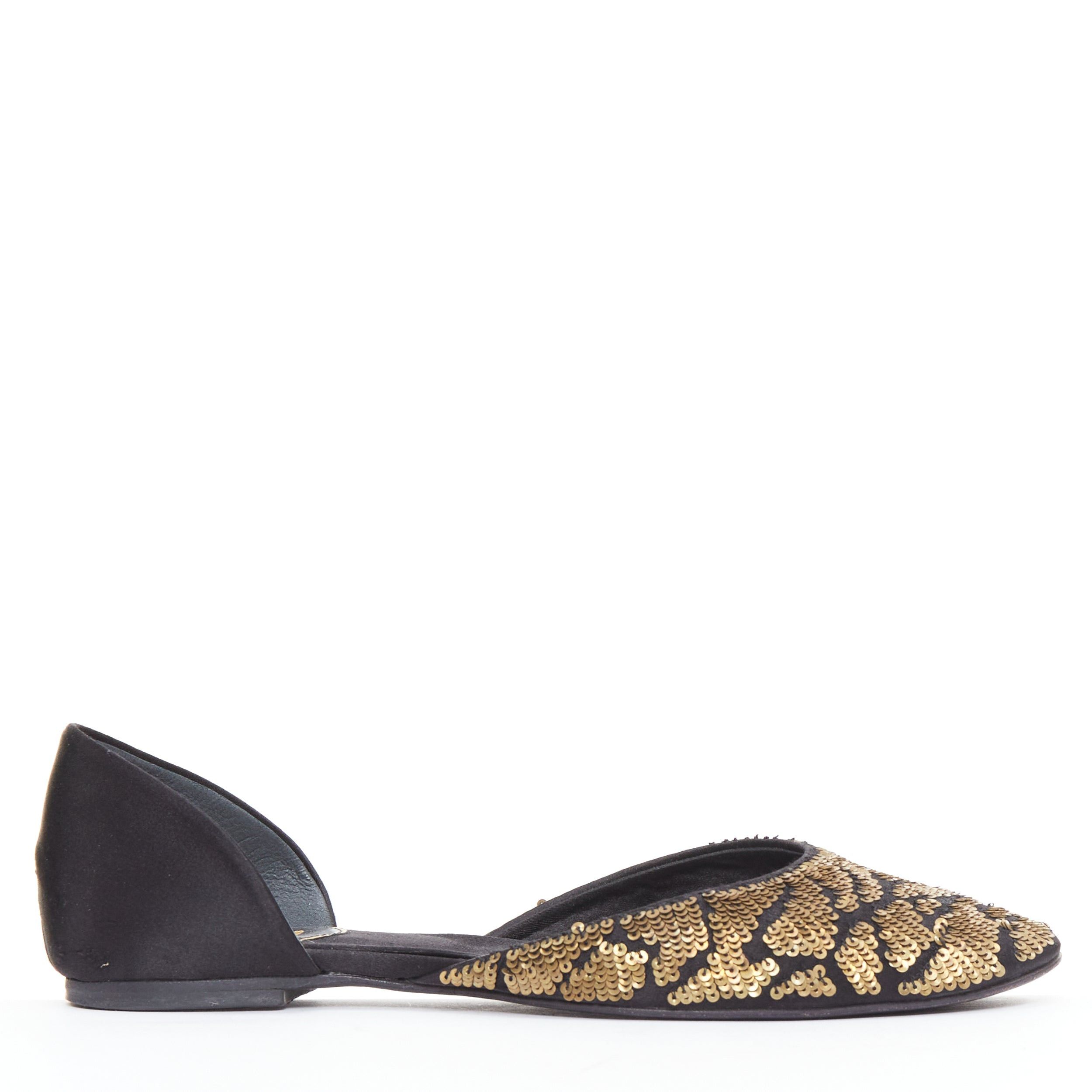 Roger Vivier ROGER VIVIER gold sequin black satin half dorsay ballerina flats EU34 Size US 4 / IT 34 - 2 Thumbnail