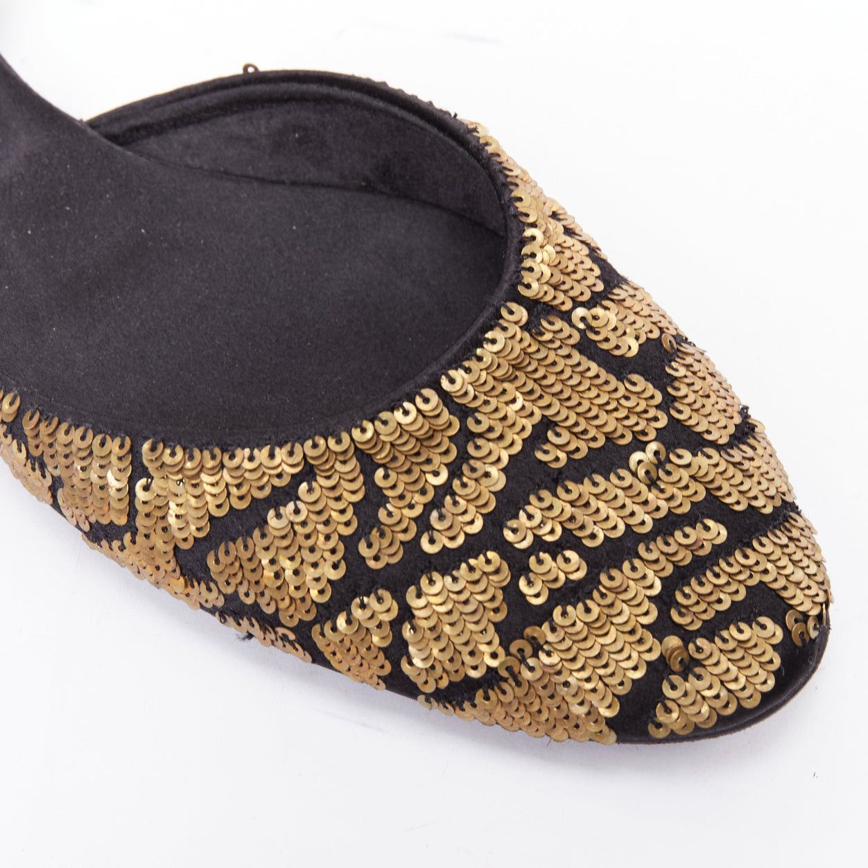 Roger Vivier ROGER VIVIER gold sequin black satin half dorsay ballerina flats EU34 Size US 4 / IT 34 - 7 Thumbnail