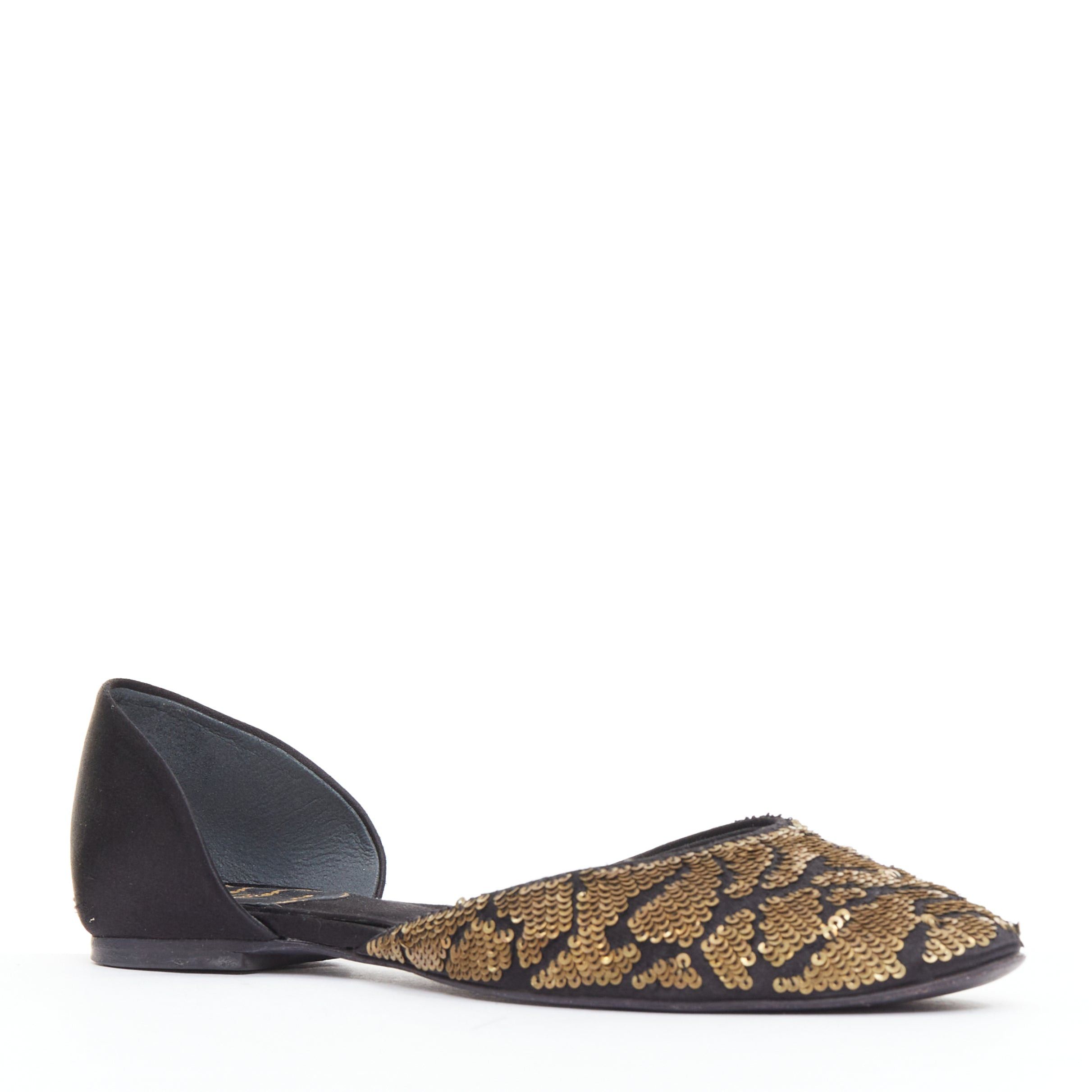 Roger Vivier ROGER VIVIER gold sequin black satin half dorsay ballerina flats EU34 Size US 4 / IT 34 - 3 Thumbnail