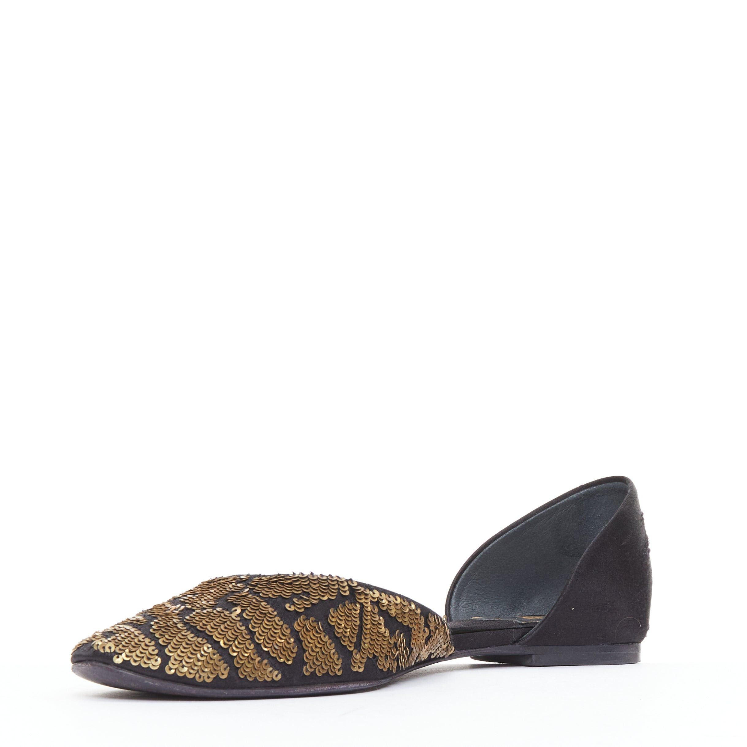 Roger Vivier ROGER VIVIER gold sequin black satin half dorsay ballerina flats EU34 Size US 4 / IT 34 - 4 Thumbnail