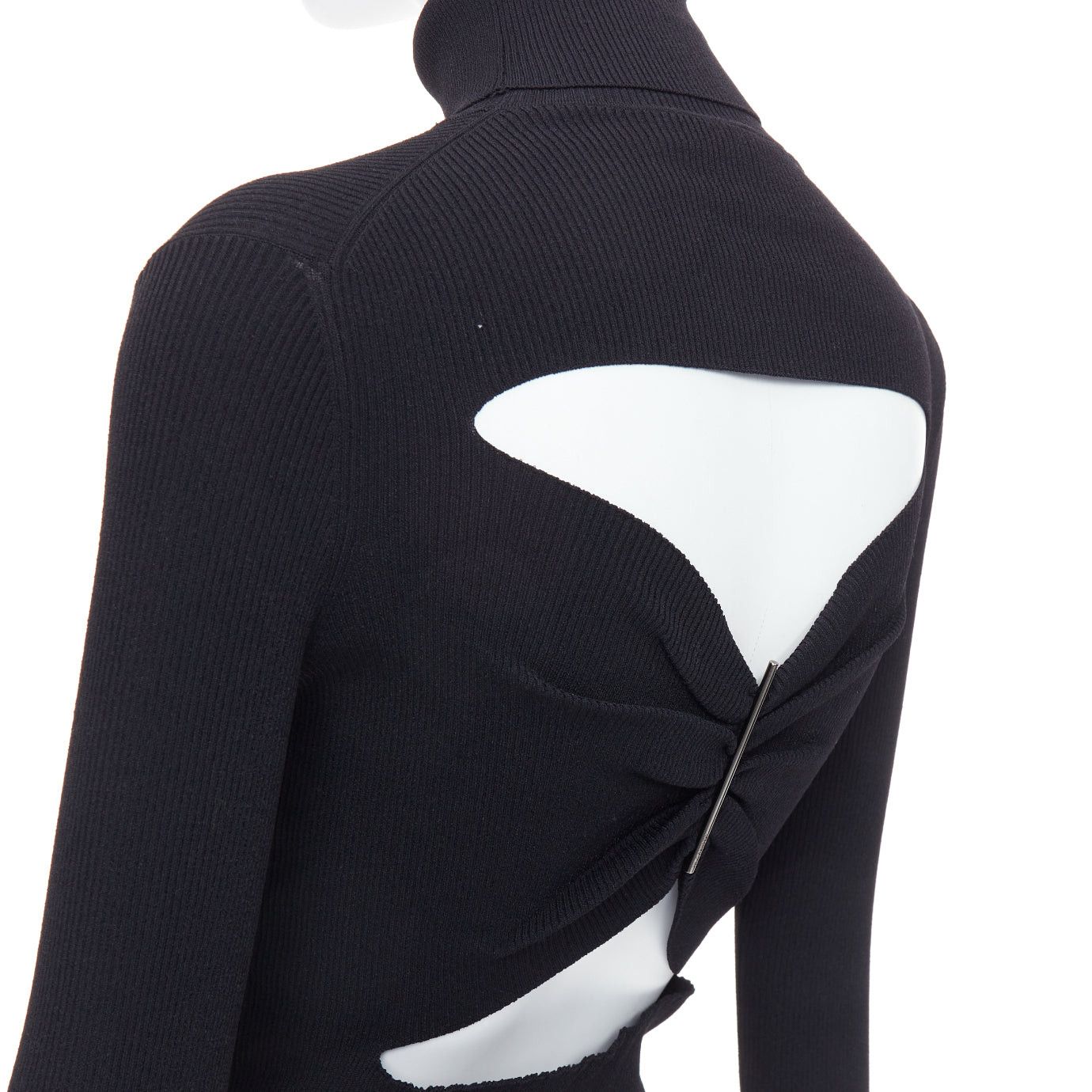 Jil Sander JIL SANDER black open back silver bar ruched turtleneck top FR36 S Size S / US 4 / IT 40 - 6 Thumbnail