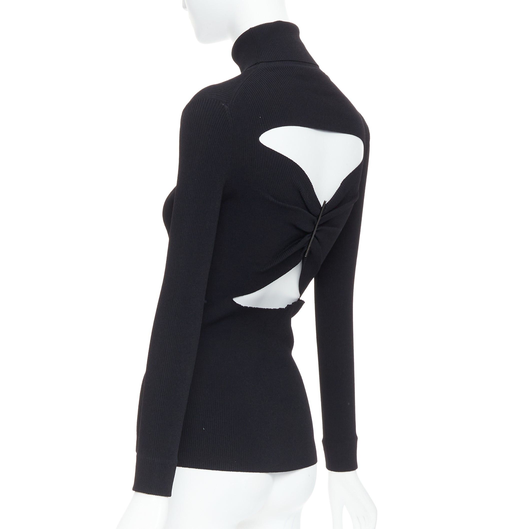 Jil Sander JIL SANDER black open back silver bar ruched turtleneck top FR36 S Size S / US 4 / IT 40 - 5 Thumbnail