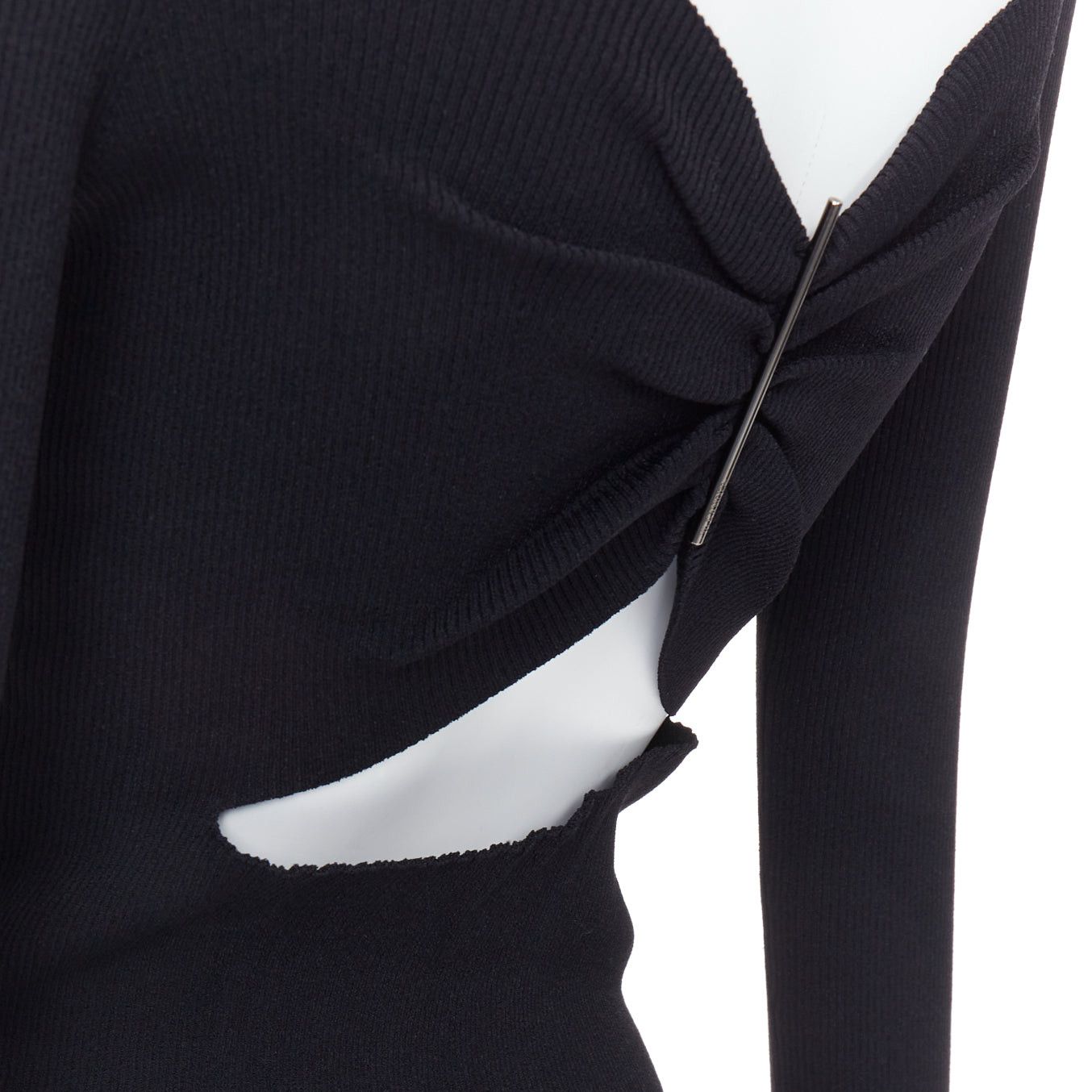 Jil Sander JIL SANDER black open back silver bar ruched turtleneck top FR36 S Size S / US 4 / IT 40 - 7 Thumbnail