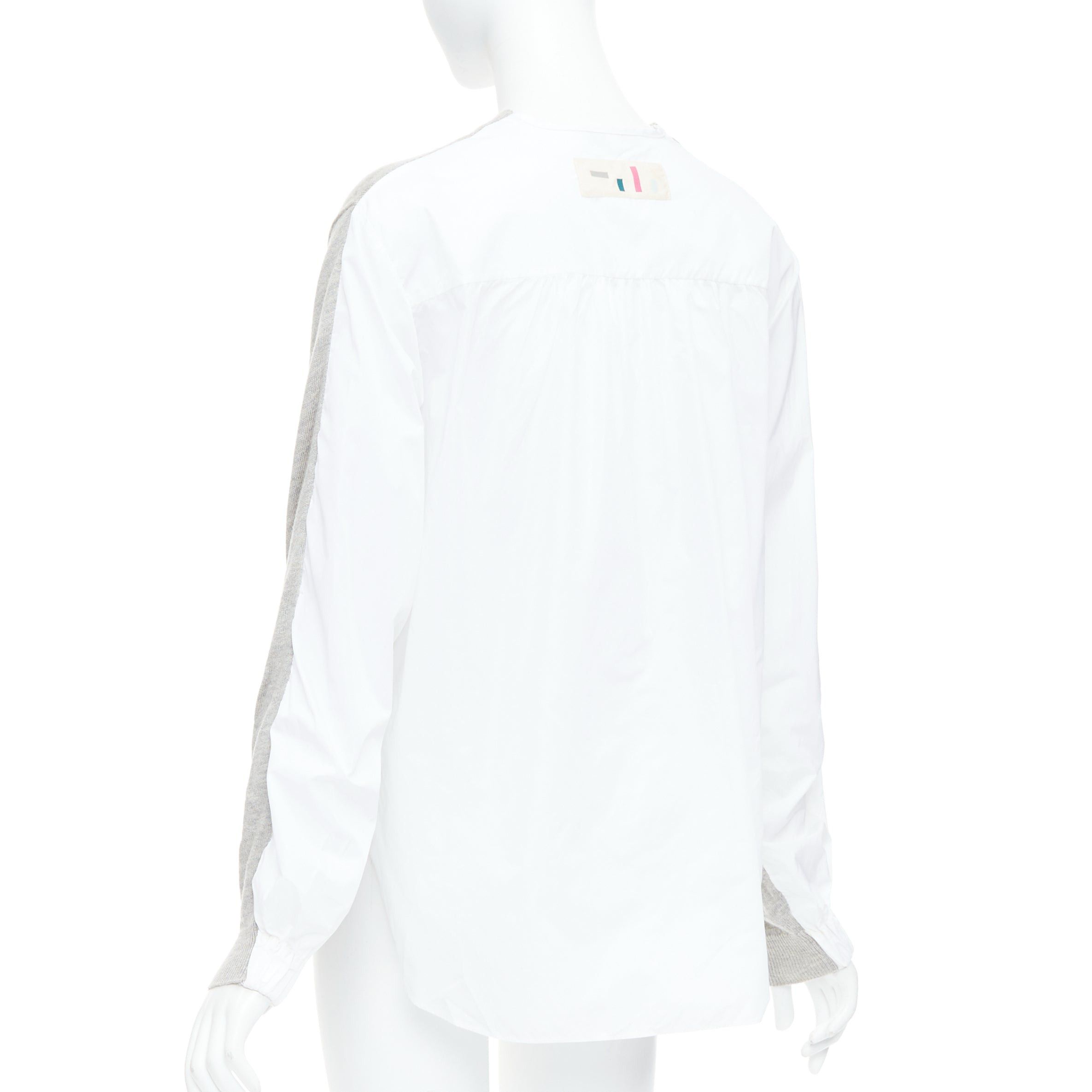 Tibi TIBI white grey nylon merino wool contrast ruched back sweater XS Size S / US 4 / IT 40 - 6 Thumbnail