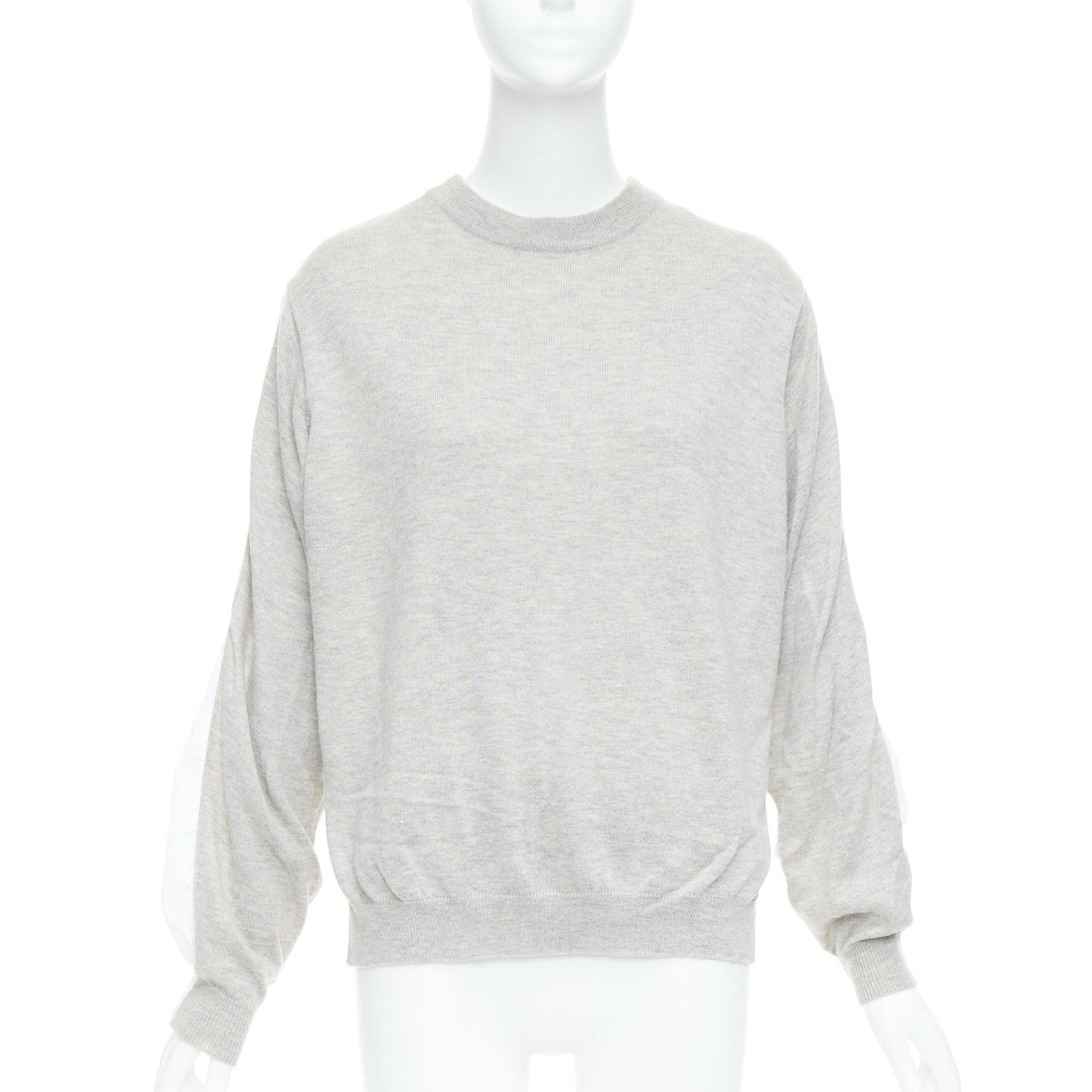 Tibi TIBI white grey nylon merino wool contrast ruched back sweater XS Size S / US 4 / IT 40 - 3 Thumbnail
