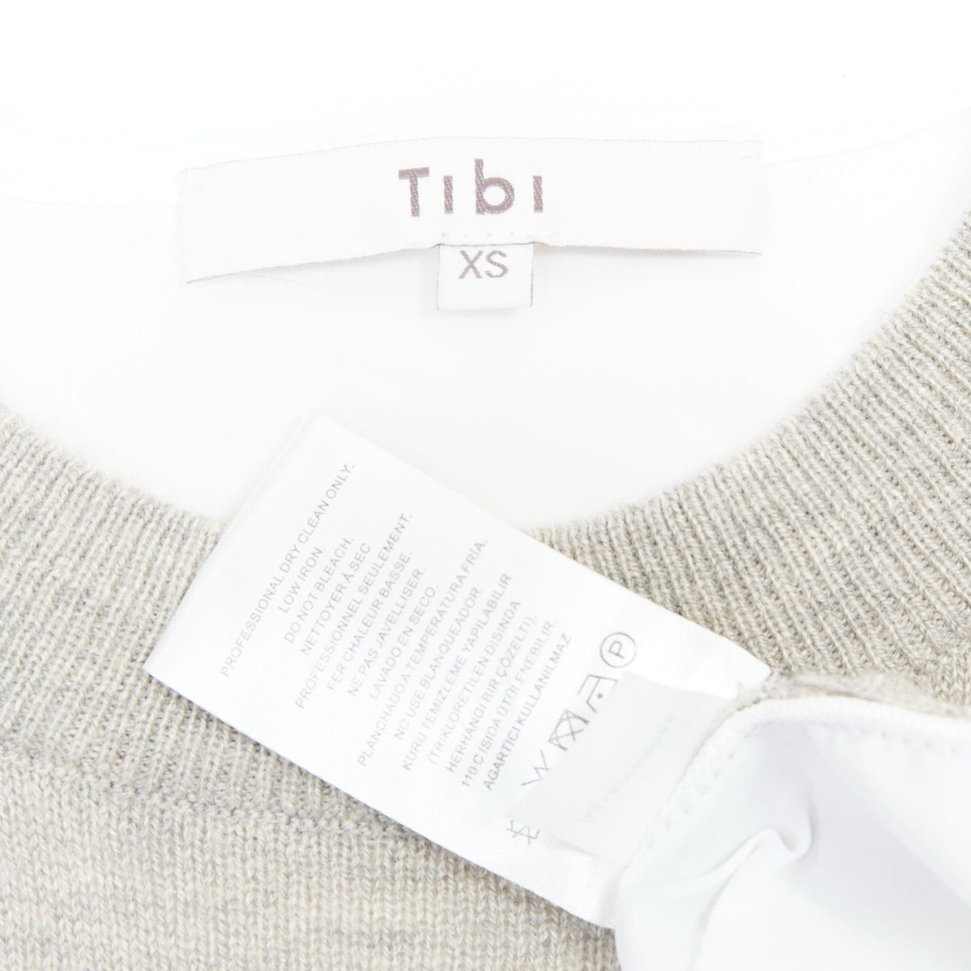 Tibi TIBI white grey nylon merino wool contrast ruched back sweater XS Size S / US 4 / IT 40 - 8 Thumbnail