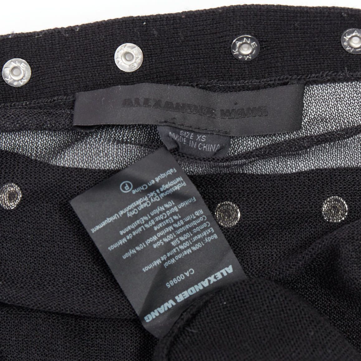 Alexander Wang ALEXANDER WANG black merino wool silk trim sheer back cardigan XS Size XS / US 0-2 / IT 36-38 - 8 Thumbnail