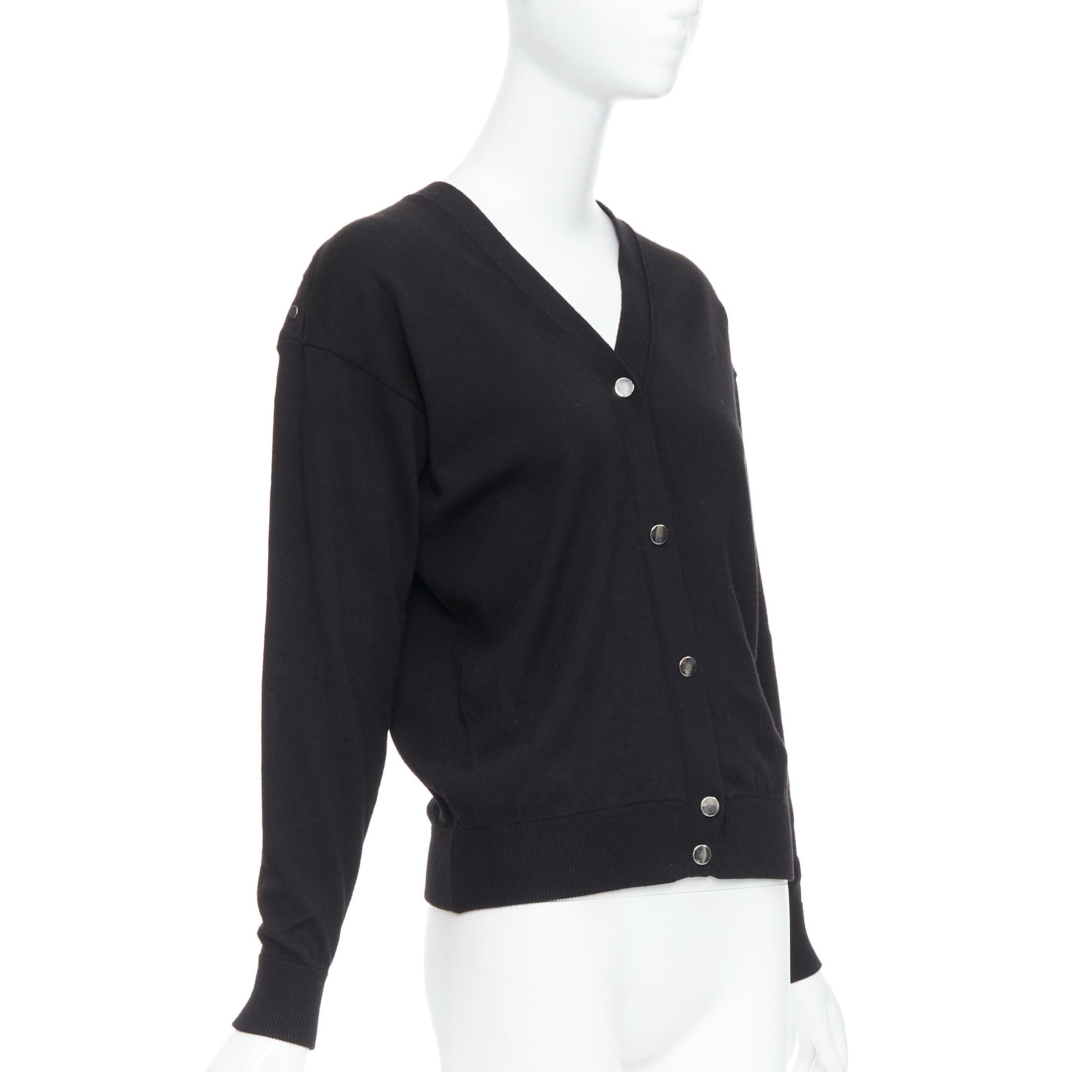 Alexander Wang ALEXANDER WANG black merino wool silk trim sheer back cardigan XS Size XS / US 0-2 / IT 36-38 - 3 Thumbnail