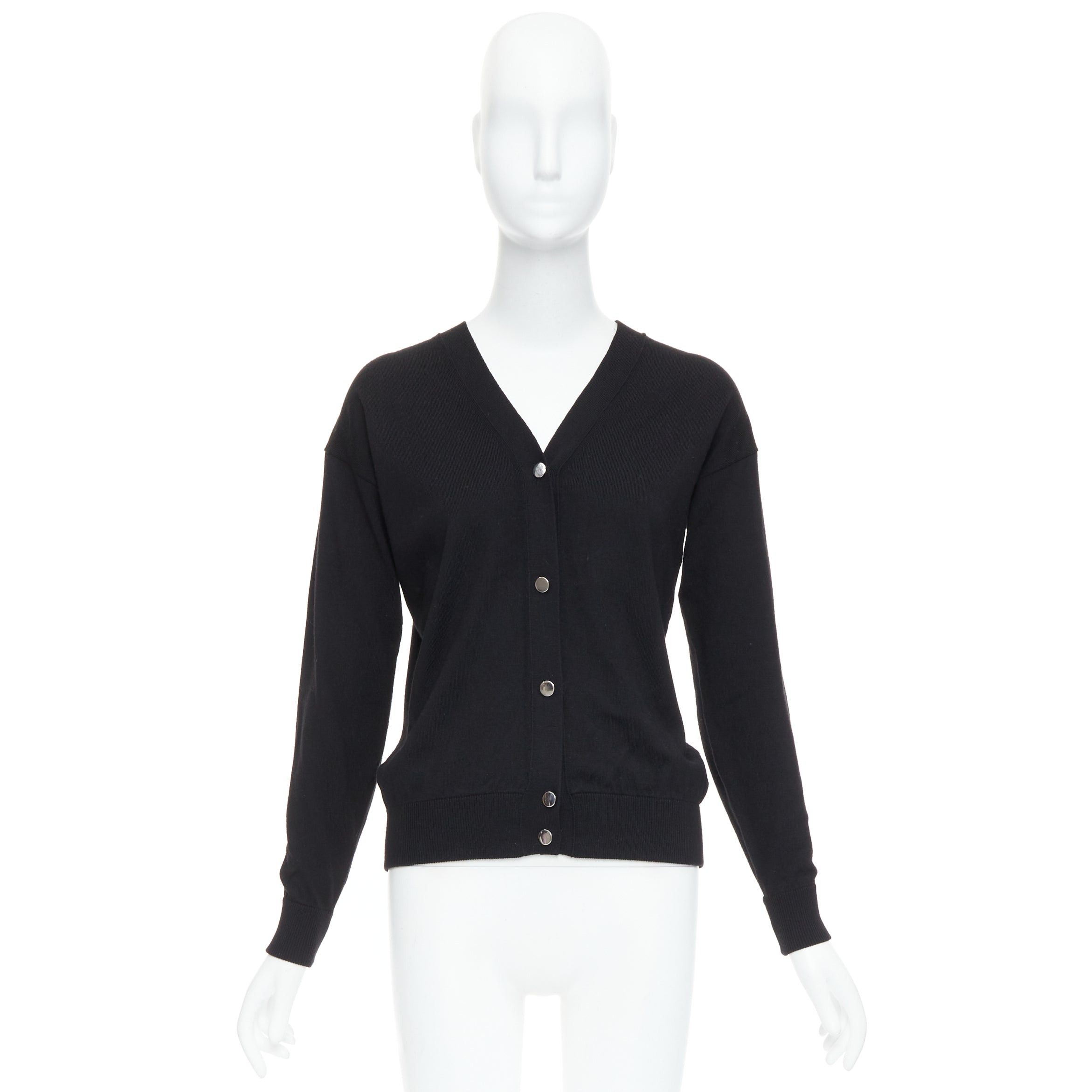 Alexander Wang ALEXANDER WANG black merino wool silk trim sheer back cardigan XS Size XS / US 0-2 / IT 36-38 - 9 Thumbnail