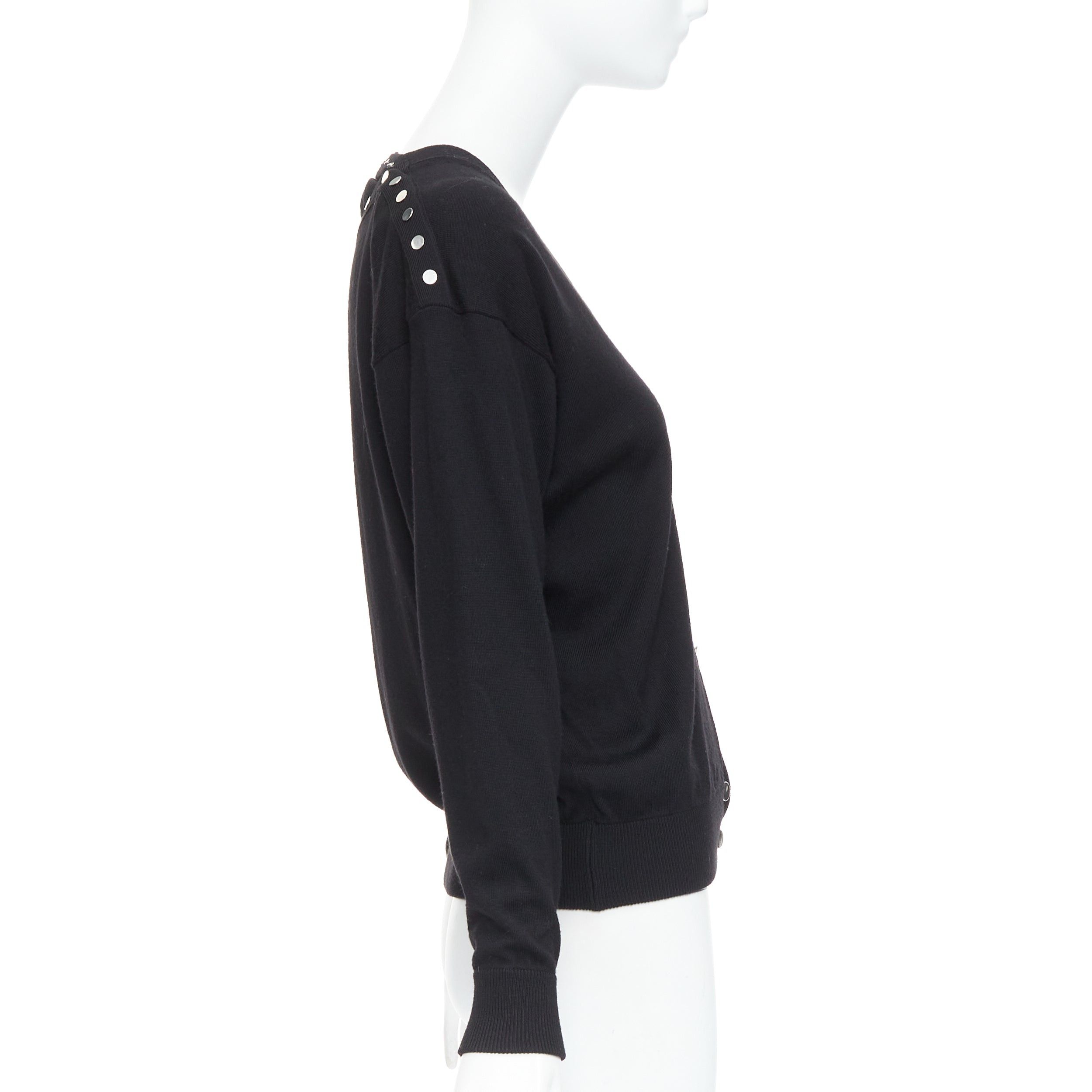 Alexander Wang ALEXANDER WANG black merino wool silk trim sheer back cardigan XS Size XS / US 0-2 / IT 36-38 - 4 Thumbnail