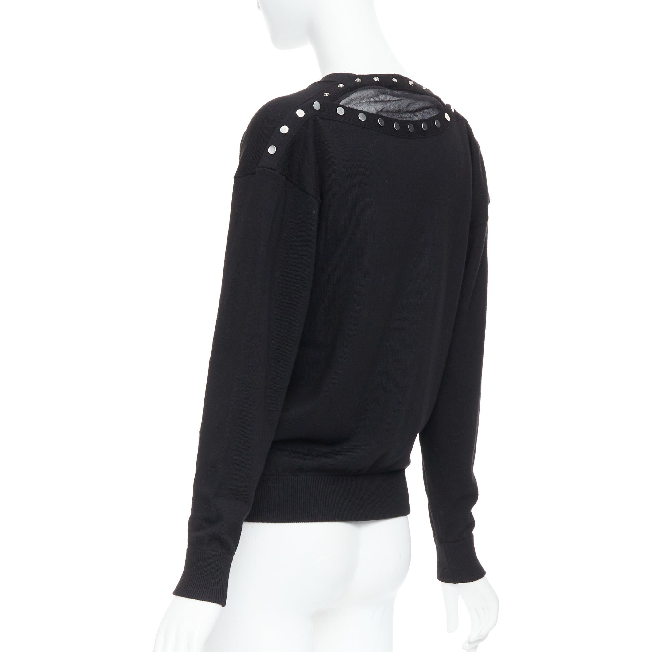 Alexander Wang ALEXANDER WANG black merino wool silk trim sheer back cardigan XS Size XS / US 0-2 / IT 36-38 - 6 Thumbnail