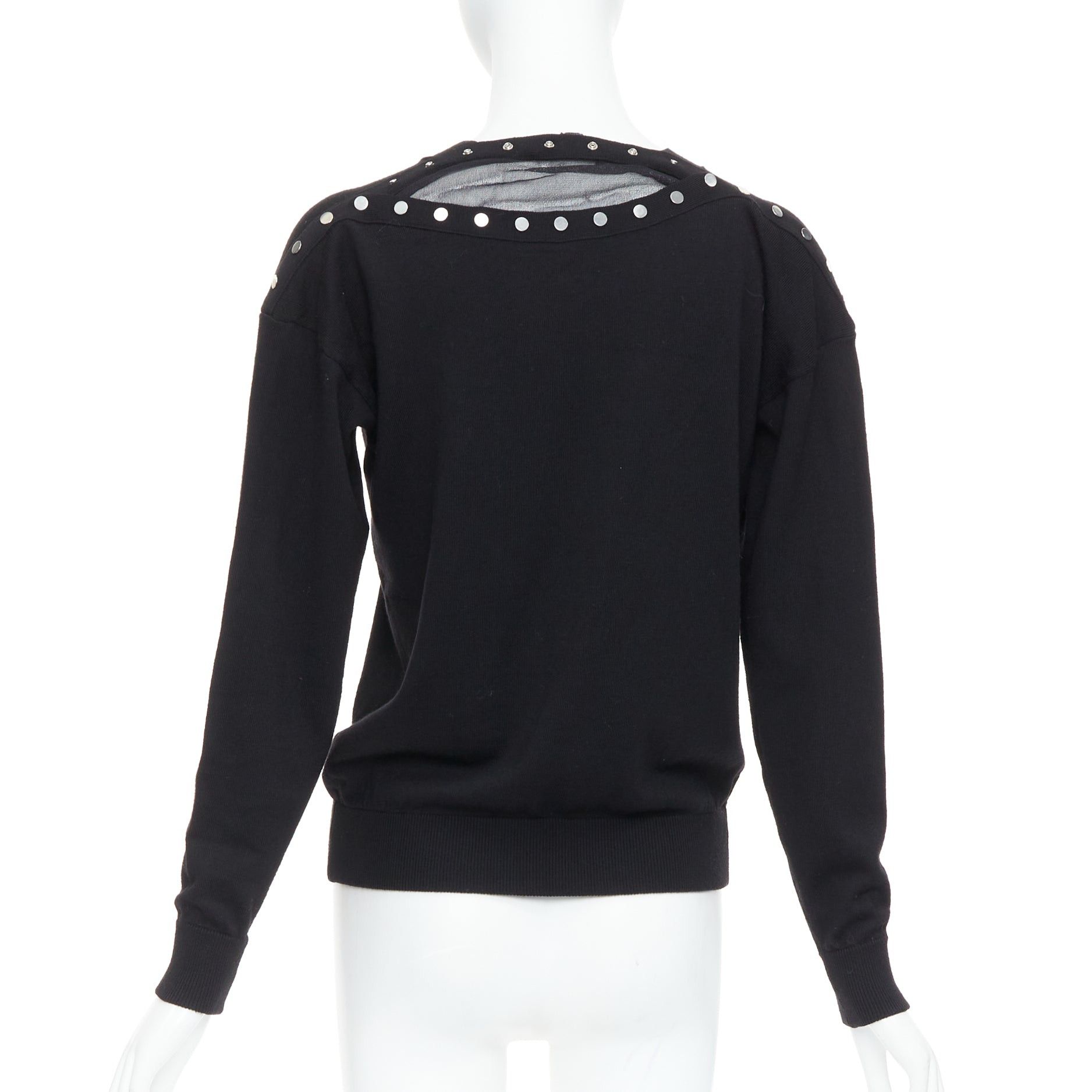 Alexander Wang ALEXANDER WANG black merino wool silk trim sheer back cardigan XS Size XS / US 0-2 / IT 36-38 - 5 Thumbnail