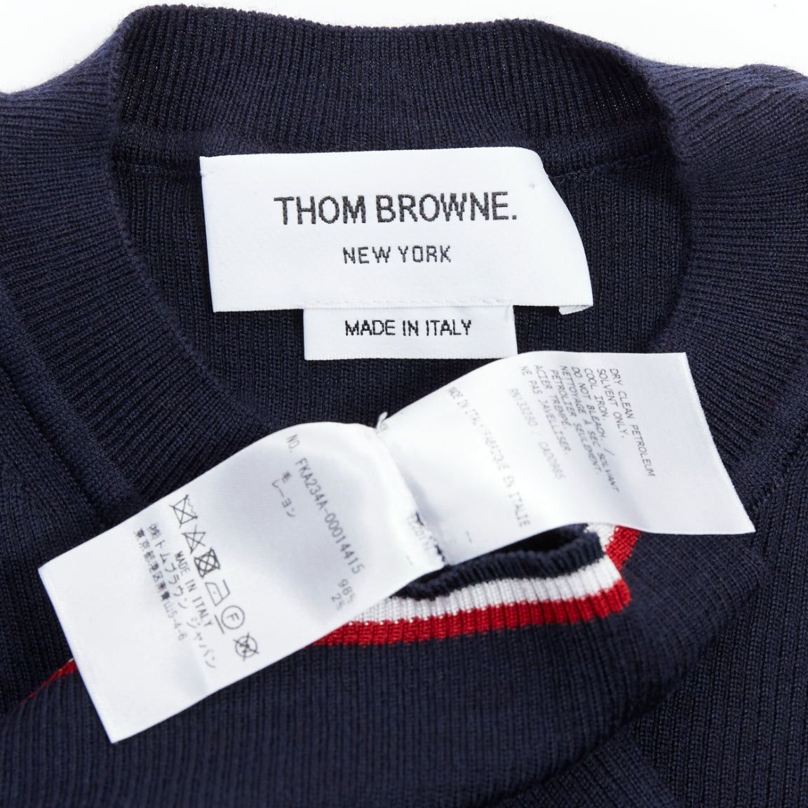 Thom Browne THOM BROWNE navy wool blend red white trim pointelle knit tshirt top IT36 XXS Size XS / US 0-2 / IT 36-38 - 8 Thumbnail