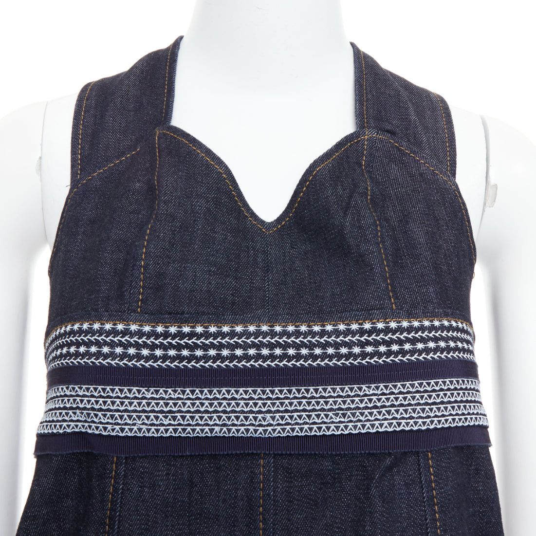 Victoria Beckham VVB VICTORIA BECKHAM blue denim topstitch cross back dress UK4 XXS Size XS / US 0-2 / IT 36-38 - 7 Thumbnail