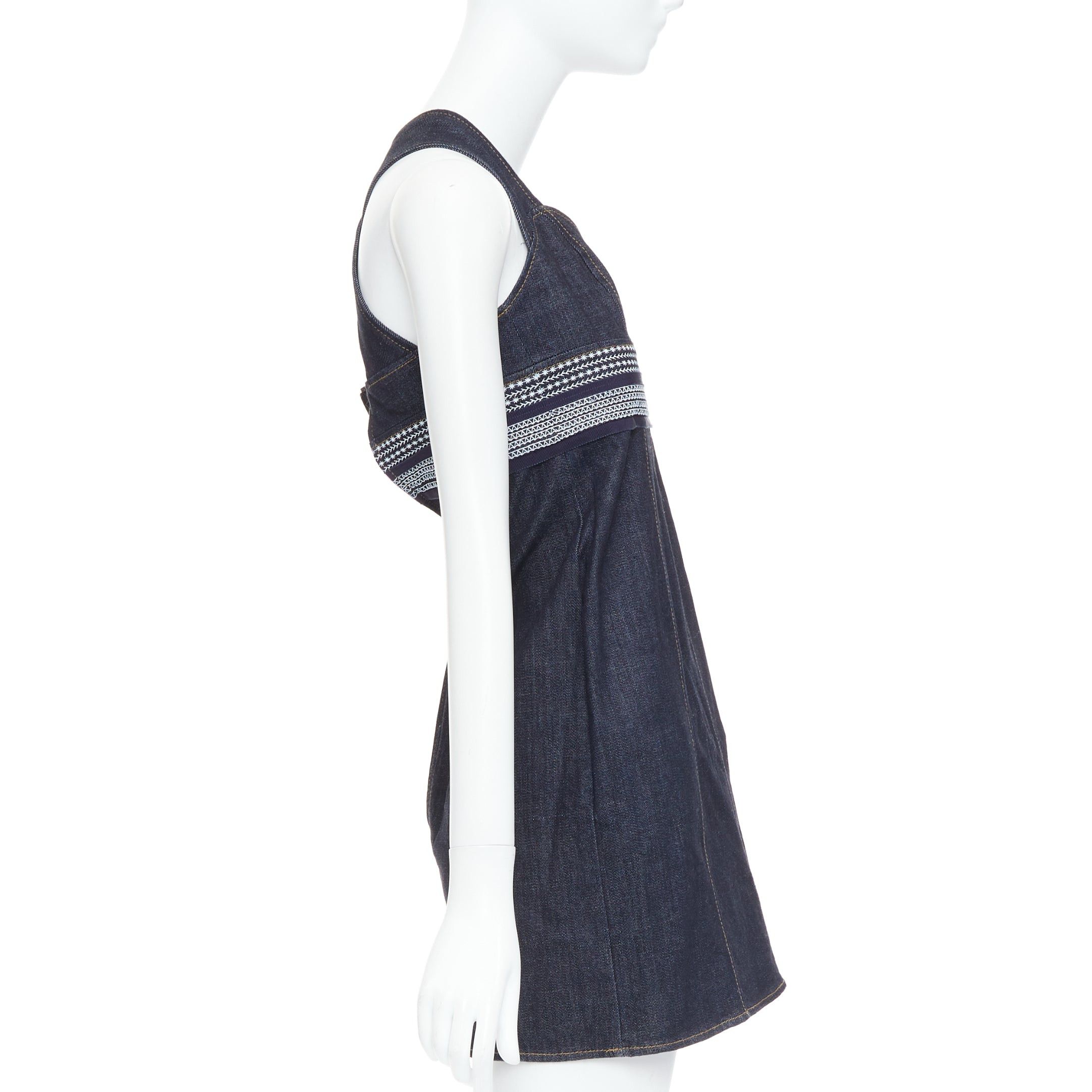 Victoria Beckham VVB VICTORIA BECKHAM blue denim topstitch cross back dress UK4 XXS Size XS / US 0-2 / IT 36-38 - 4 Thumbnail
