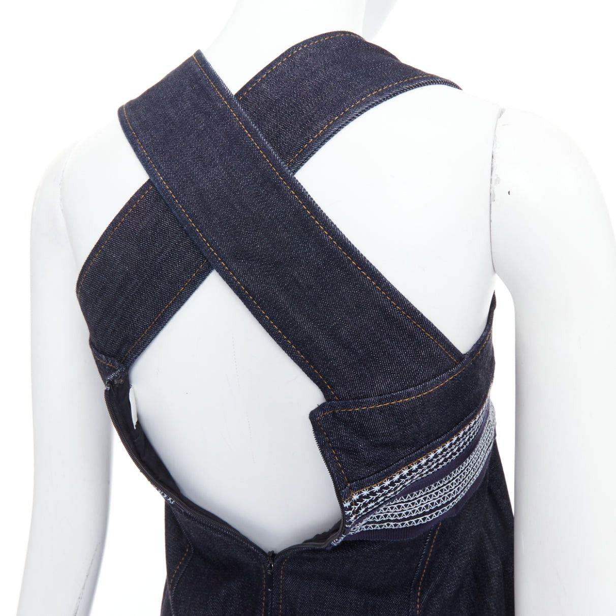Victoria Beckham VVB VICTORIA BECKHAM blue denim topstitch cross back dress UK4 XXS Size XS / US 0-2 / IT 36-38 - 2 Thumbnail