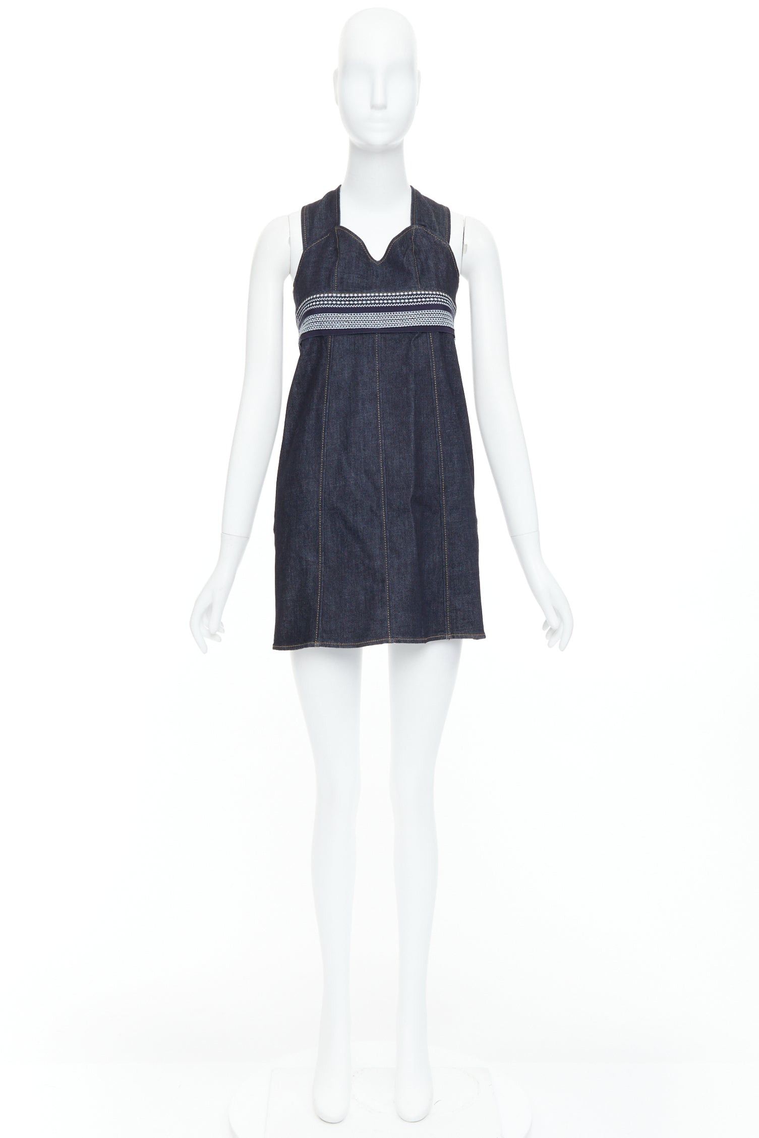 Victoria Beckham VVB VICTORIA BECKHAM blue denim topstitch cross back dress UK4 XXS Size XS / US 0-2 / IT 36-38 - 9 Thumbnail