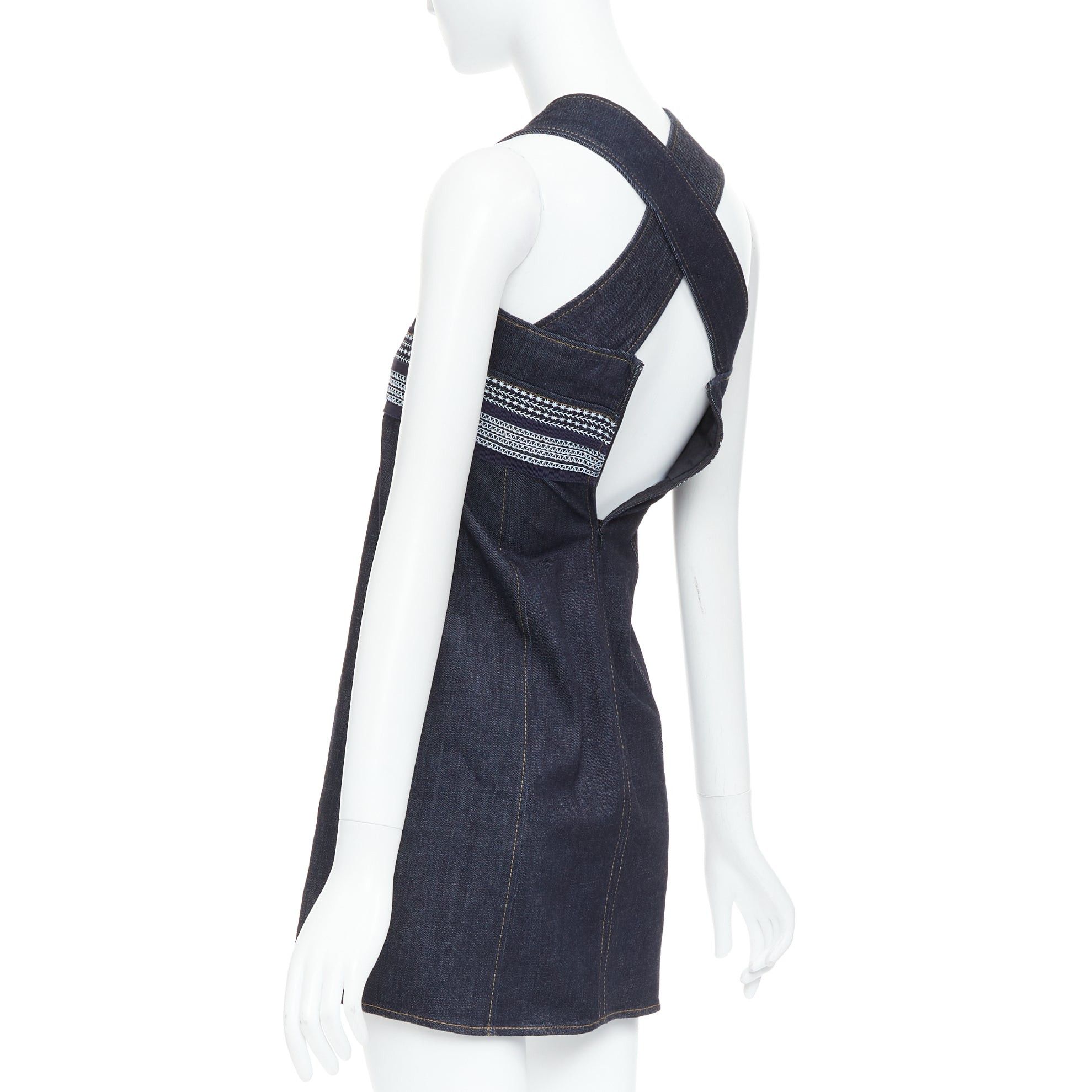 Victoria Beckham VVB VICTORIA BECKHAM blue denim topstitch cross back dress UK4 XXS Size XS / US 0-2 / IT 36-38 - 6 Thumbnail