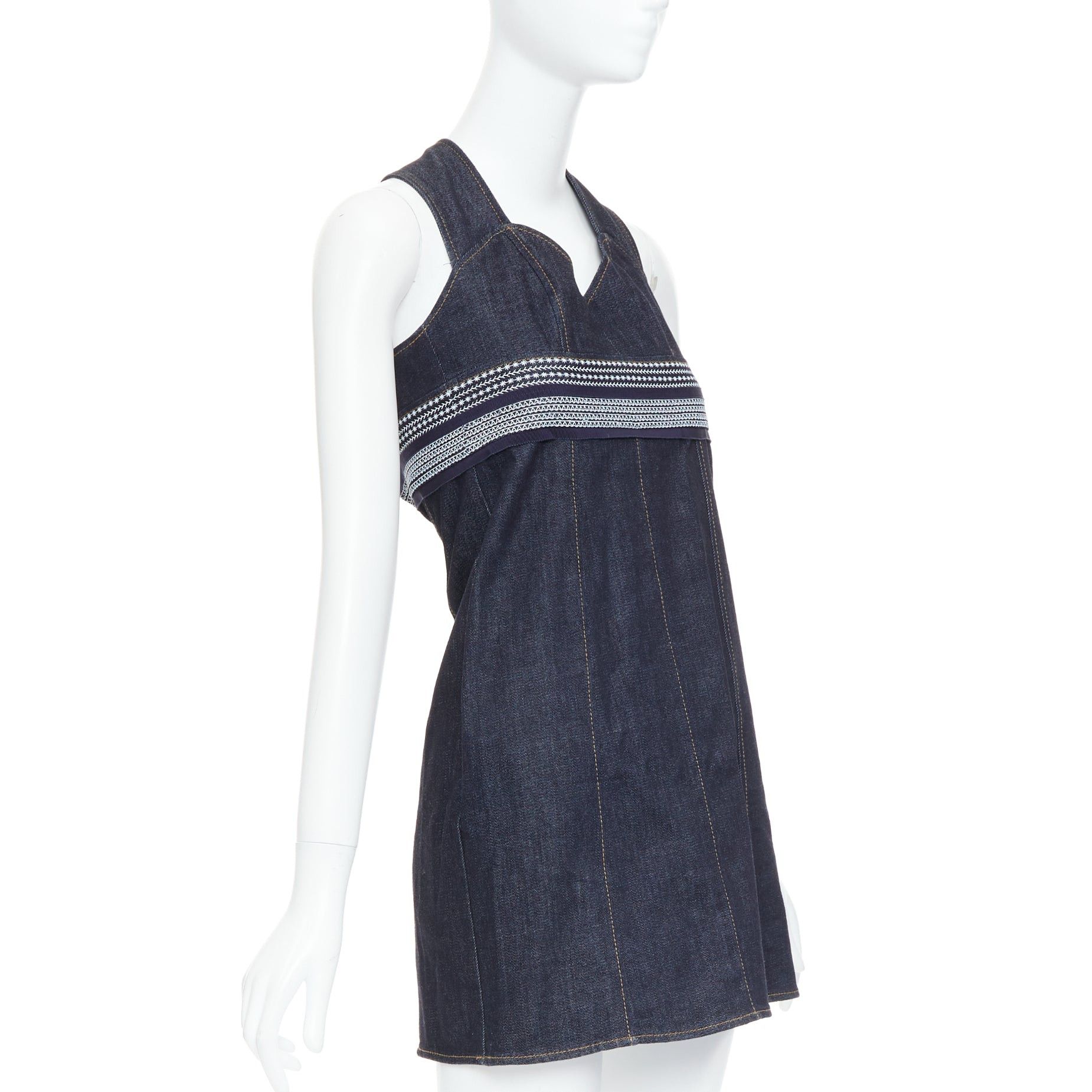 Victoria Beckham VVB VICTORIA BECKHAM blue denim topstitch cross back dress UK4 XXS Size XS / US 0-2 / IT 36-38 - 3 Thumbnail