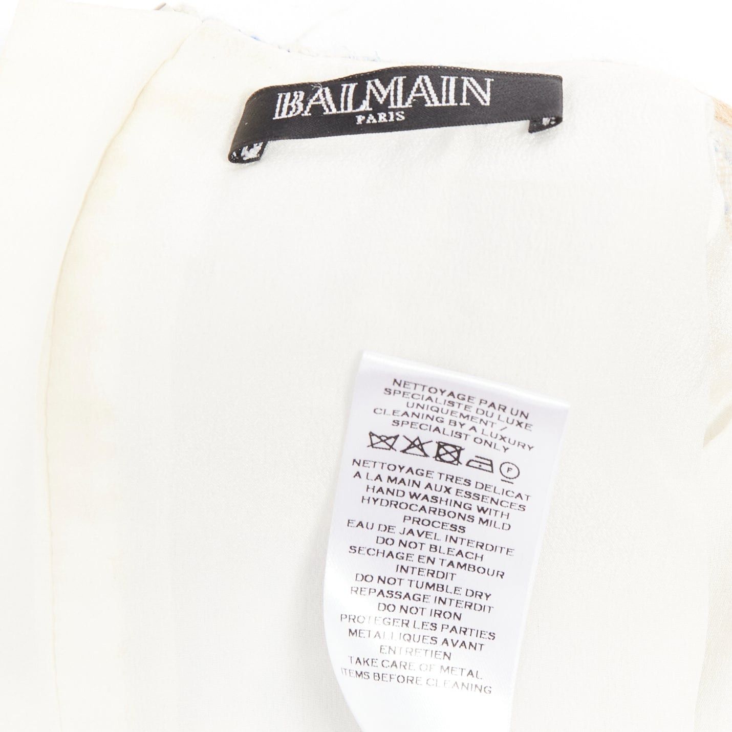 Balmain rare BALMAIN blue white tweed pearl bead embellished plunge mesh dress FR34 XS Size XS / US 0-2 / IT 36-38 - 9 Thumbnail