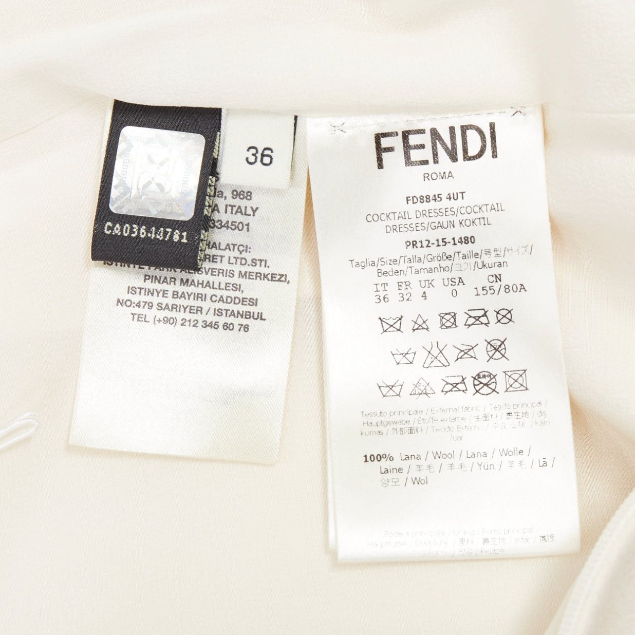 Fendi FENDI cream 100% wool leather patch pocket silk lined mini dress IT36 XXS Size XS / US 0-2 / IT 36-38 - 8 Thumbnail