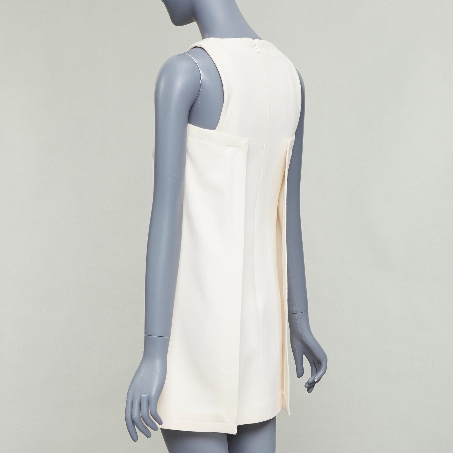 Fendi FENDI cream 100% wool leather patch pocket silk lined mini dress IT36 XXS Size XS / US 0-2 / IT 36-38 - 6 Thumbnail
