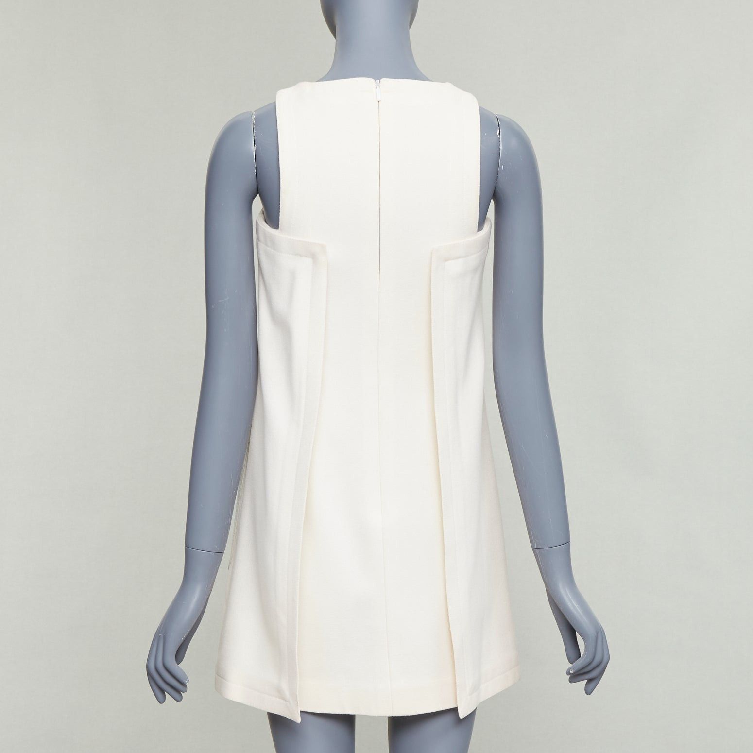 Fendi FENDI cream 100% wool leather patch pocket silk lined mini dress IT36 XXS Size XS / US 0-2 / IT 36-38 - 5 Thumbnail