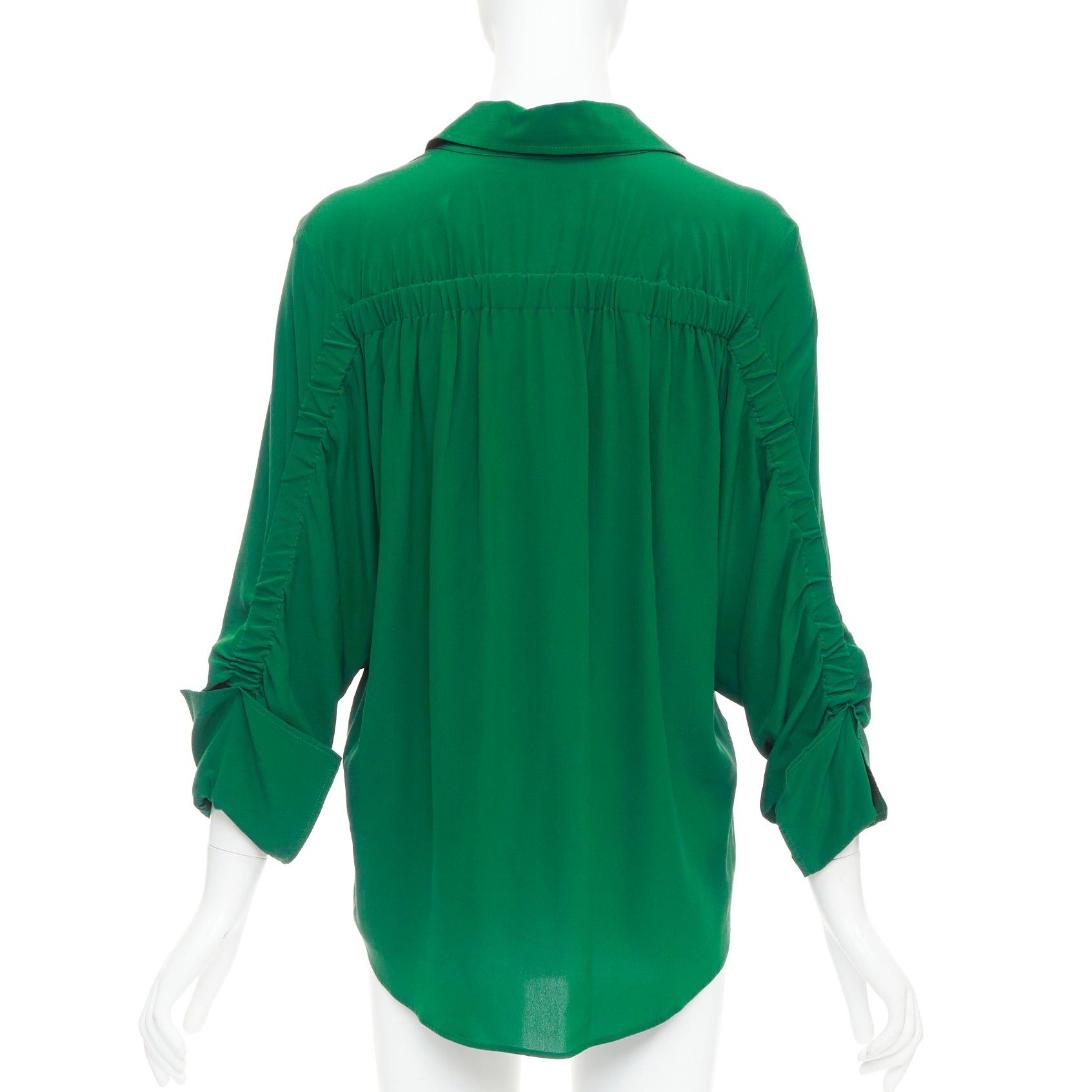 Stella McCartney STELLA MCCARTNEY 2017 kelly green 100% silk ruched sleeves dress shirt IT34 XXS Size XS / US 0-2 / IT 36-38 - 5 Thumbnail
