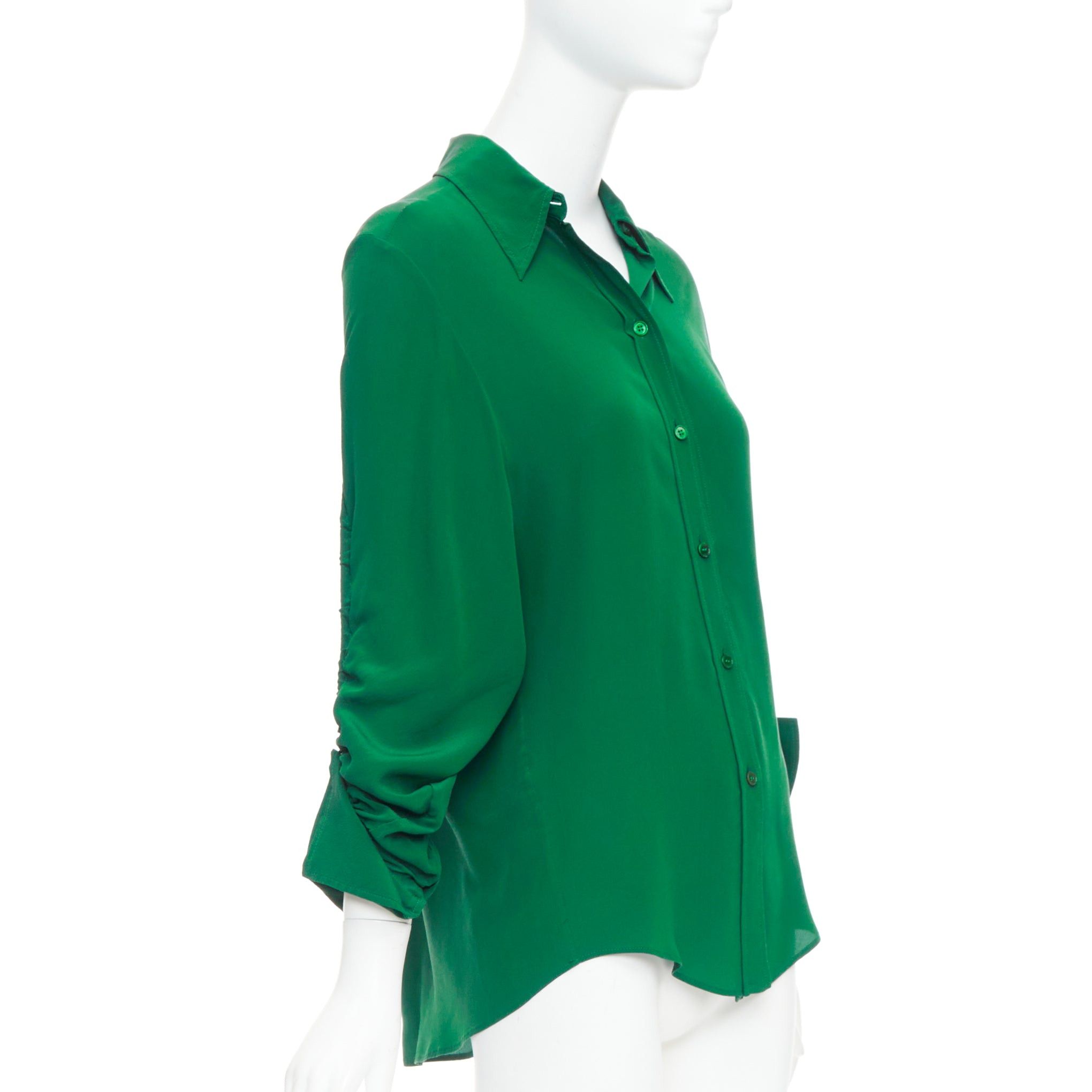 Stella McCartney STELLA MCCARTNEY 2017 kelly green 100% silk ruched sleeves dress shirt IT34 XXS Size XS / US 0-2 / IT 36-38 - 3 Thumbnail