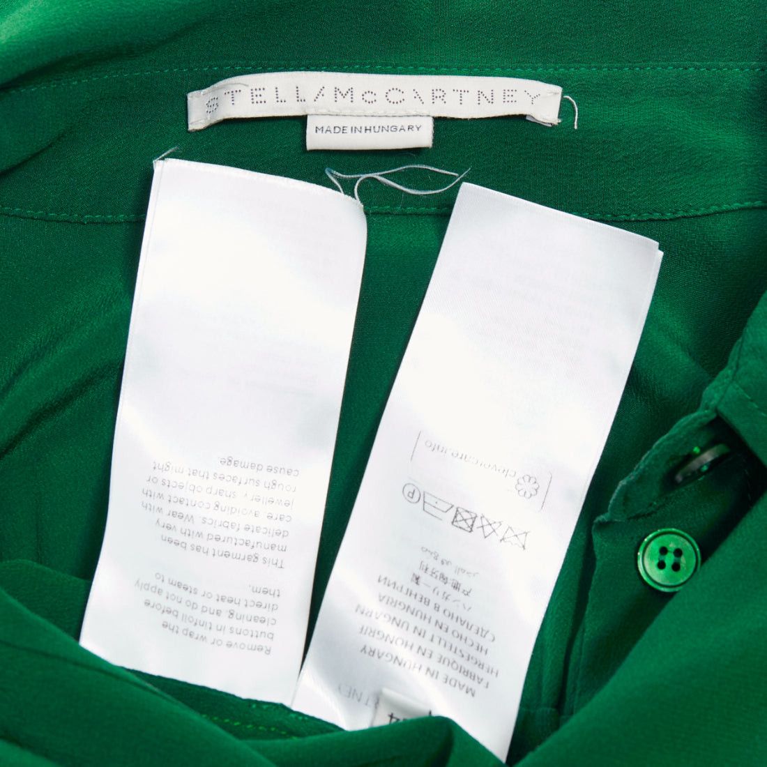 Stella McCartney STELLA MCCARTNEY 2017 kelly green 100% silk ruched sleeves dress shirt IT34 XXS Size XS / US 0-2 / IT 36-38 - 8 Thumbnail