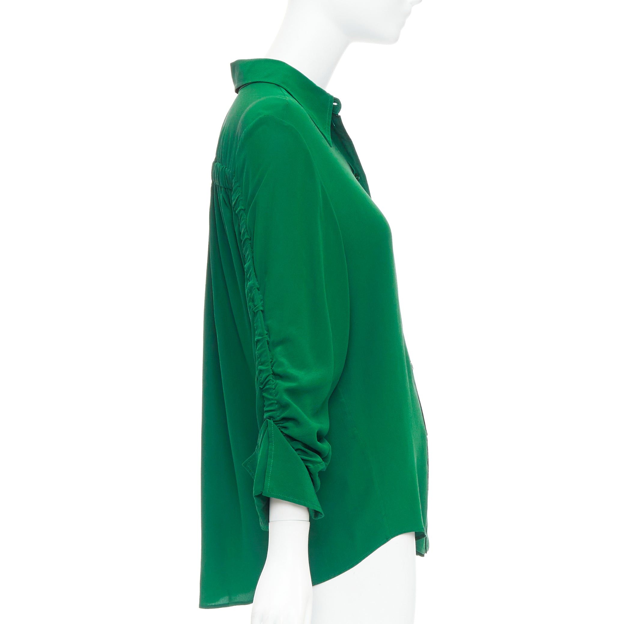 Stella McCartney STELLA MCCARTNEY 2017 kelly green 100% silk ruched sleeves dress shirt IT34 XXS Size XS / US 0-2 / IT 36-38 - 4 Thumbnail