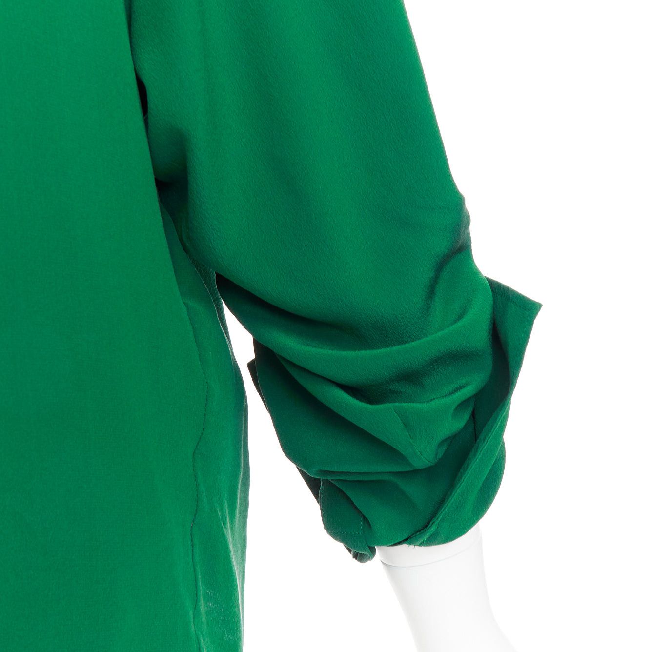 Stella McCartney STELLA MCCARTNEY 2017 kelly green 100% silk ruched sleeves dress shirt IT34 XXS Size XS / US 0-2 / IT 36-38 - 2 Thumbnail