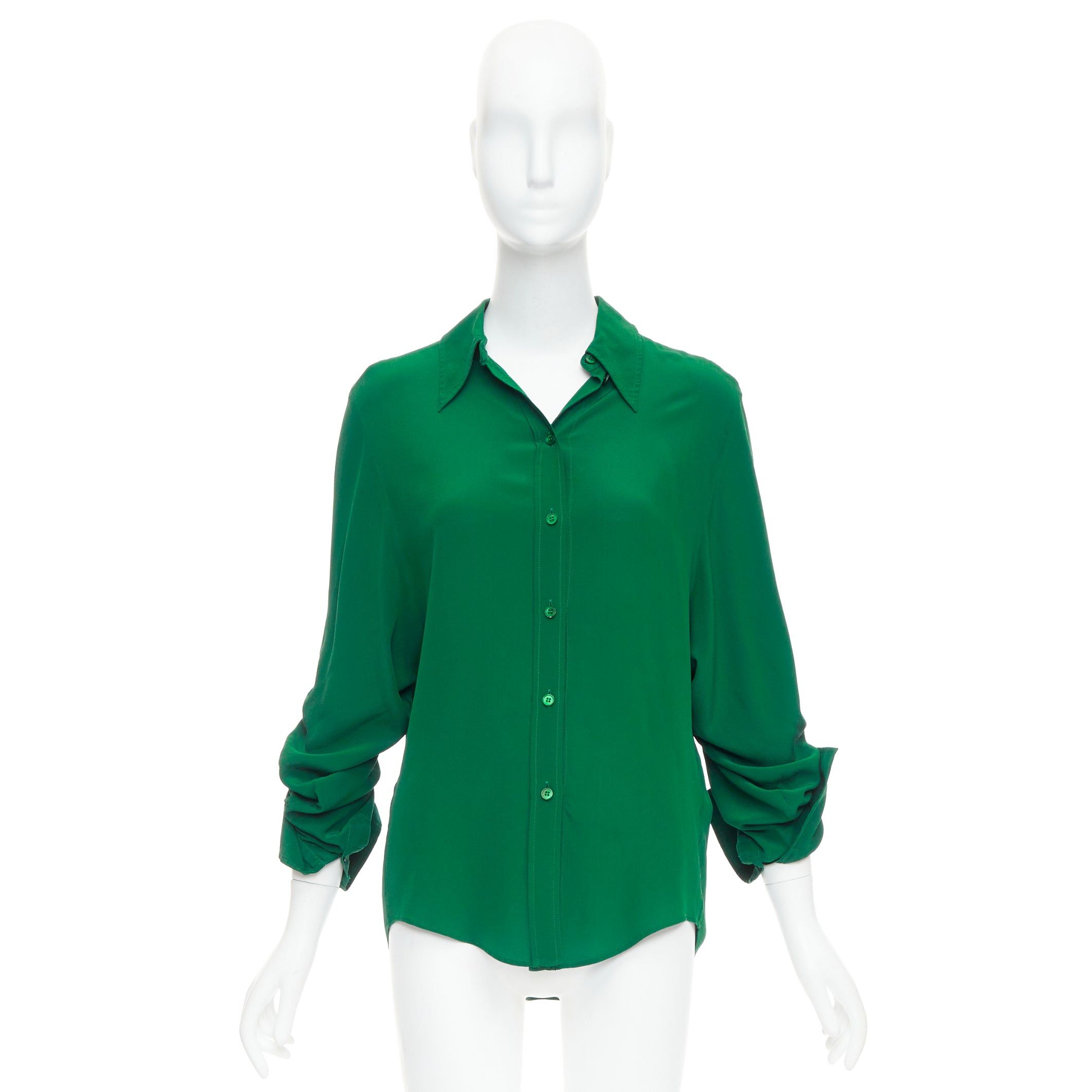Stella McCartney STELLA MCCARTNEY 2017 kelly green 100% silk ruched sleeves dress shirt IT34 XXS Size XS / US 0-2 / IT 36-38 - 9 Thumbnail