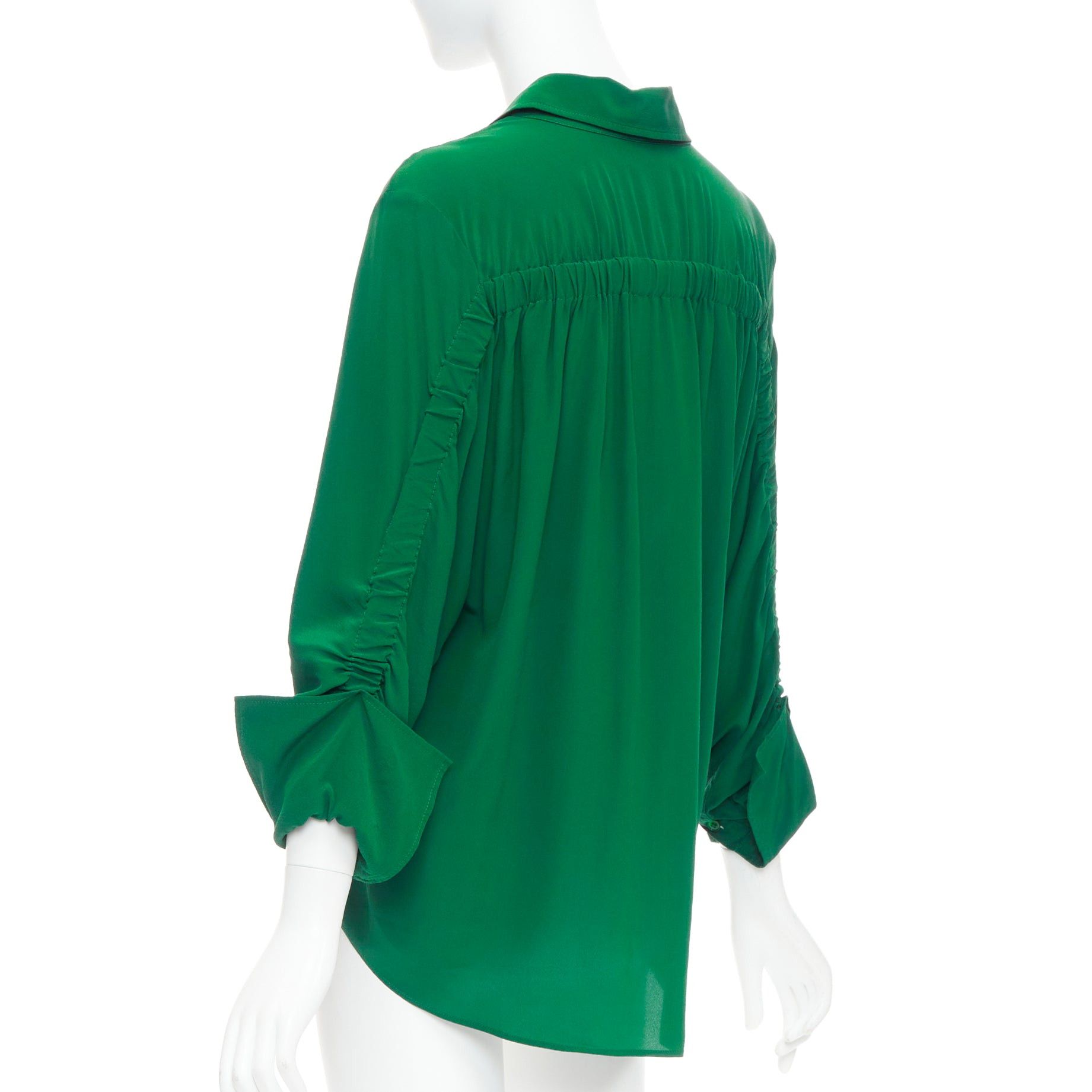 Stella McCartney STELLA MCCARTNEY 2017 kelly green 100% silk ruched sleeves dress shirt IT34 XXS Size XS / US 0-2 / IT 36-38 - 6 Thumbnail