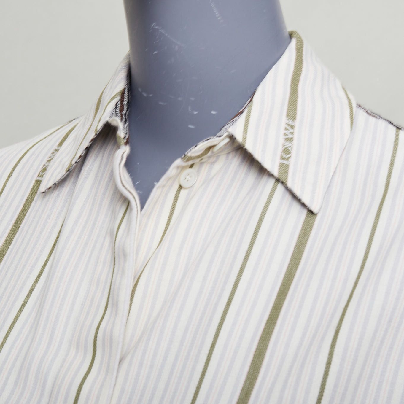 Loewe LOEWE 2022 beige wool cotton subtle logo striped oversized shirt Sz32 Size XS / US 0-2 / IT 36-38 - 7 Thumbnail