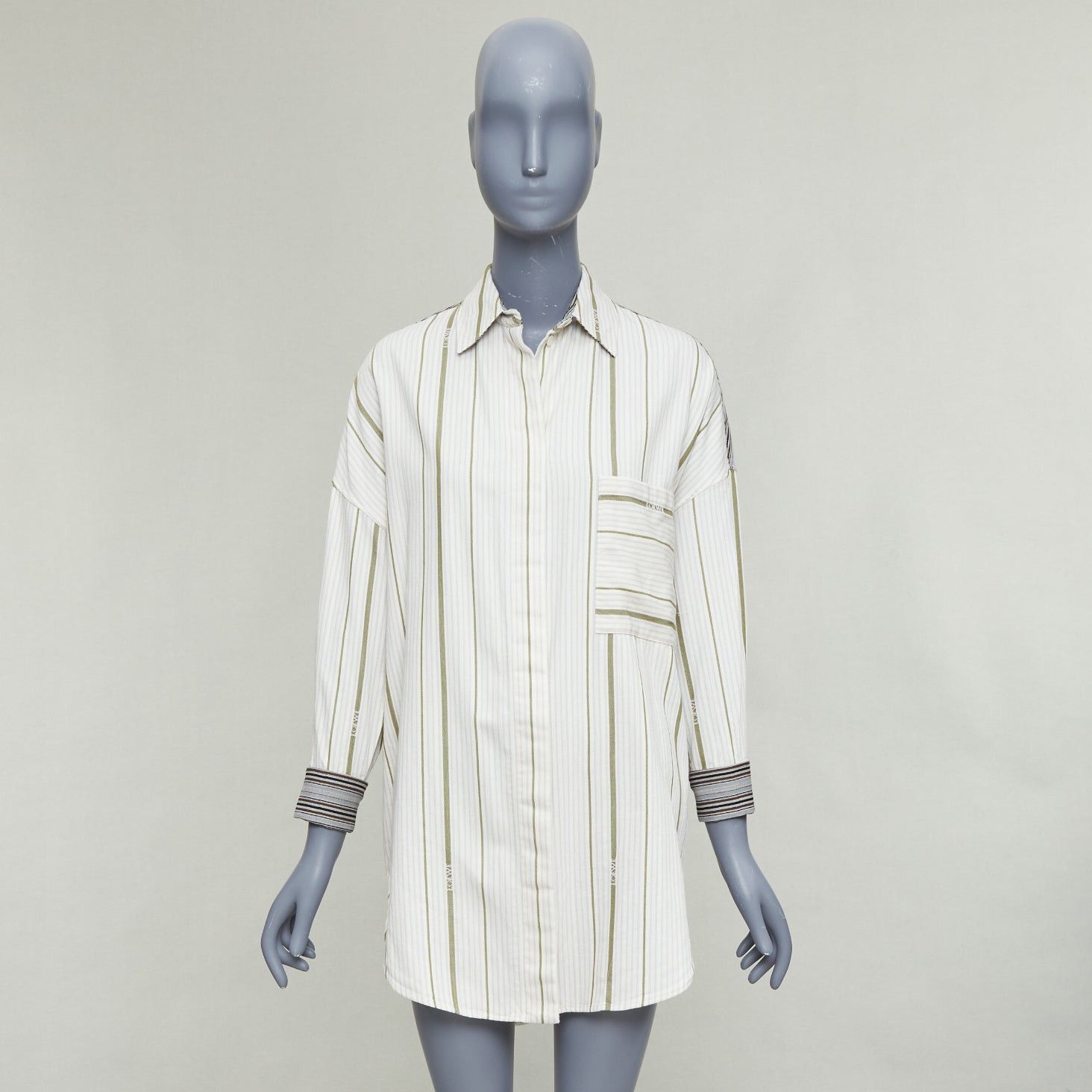 Loewe LOEWE 2022 beige wool cotton subtle logo striped oversized shirt Sz32 Size XS / US 0-2 / IT 36-38 - 9 Thumbnail