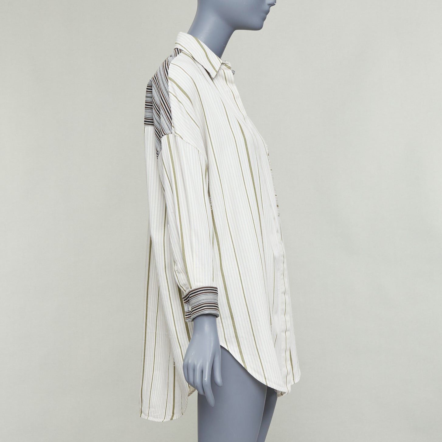 Loewe LOEWE 2022 beige wool cotton subtle logo striped oversized shirt Sz32 Size XS / US 0-2 / IT 36-38 - 5 Thumbnail