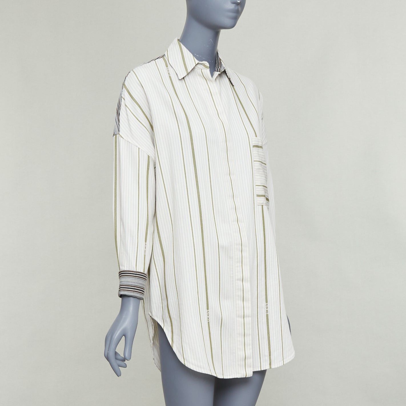 Loewe LOEWE 2022 beige wool cotton subtle logo striped oversized shirt Sz32 Size XS / US 0-2 / IT 36-38 - 4 Thumbnail