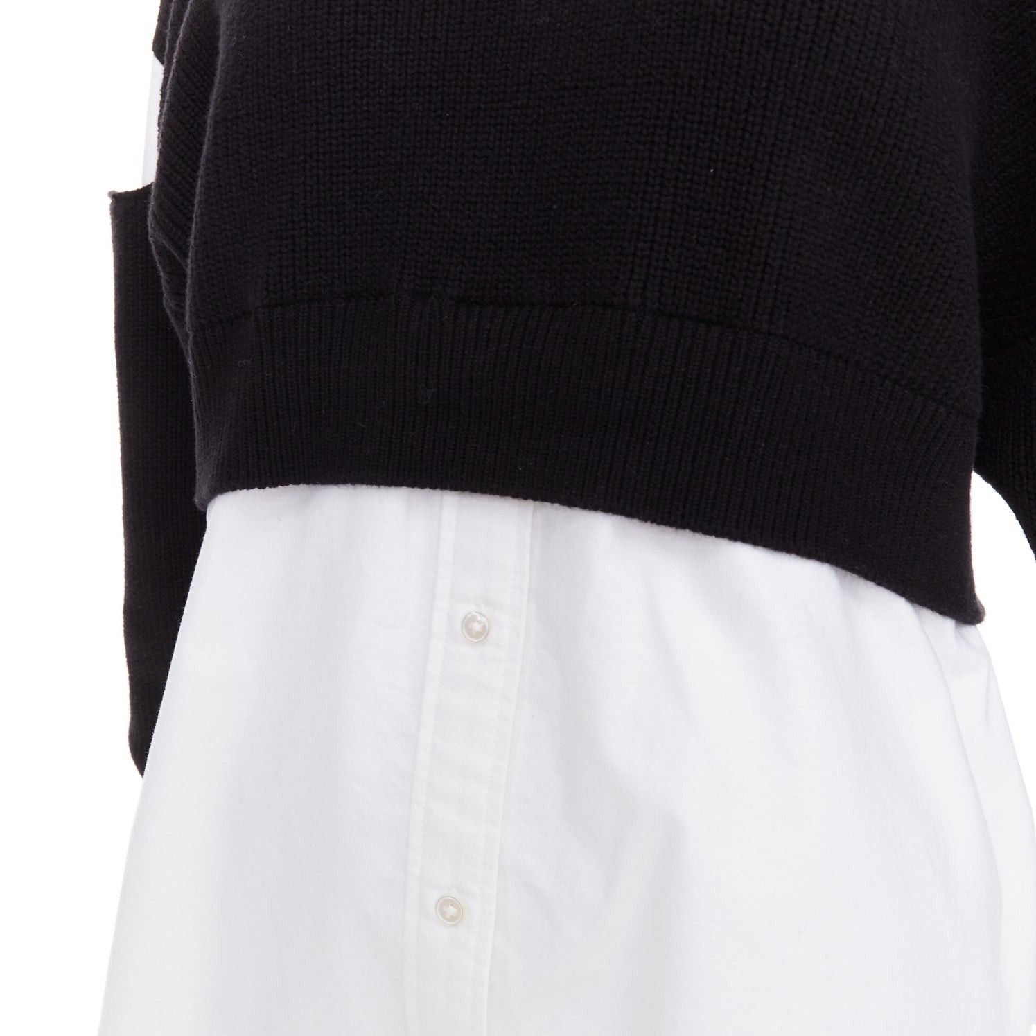 T by Alexander Wang T ALEXANDER WANG black white cotton blend hybrid cropped sweater shirt top XS Size S / US 4 / IT 40 - 7 Thumbnail