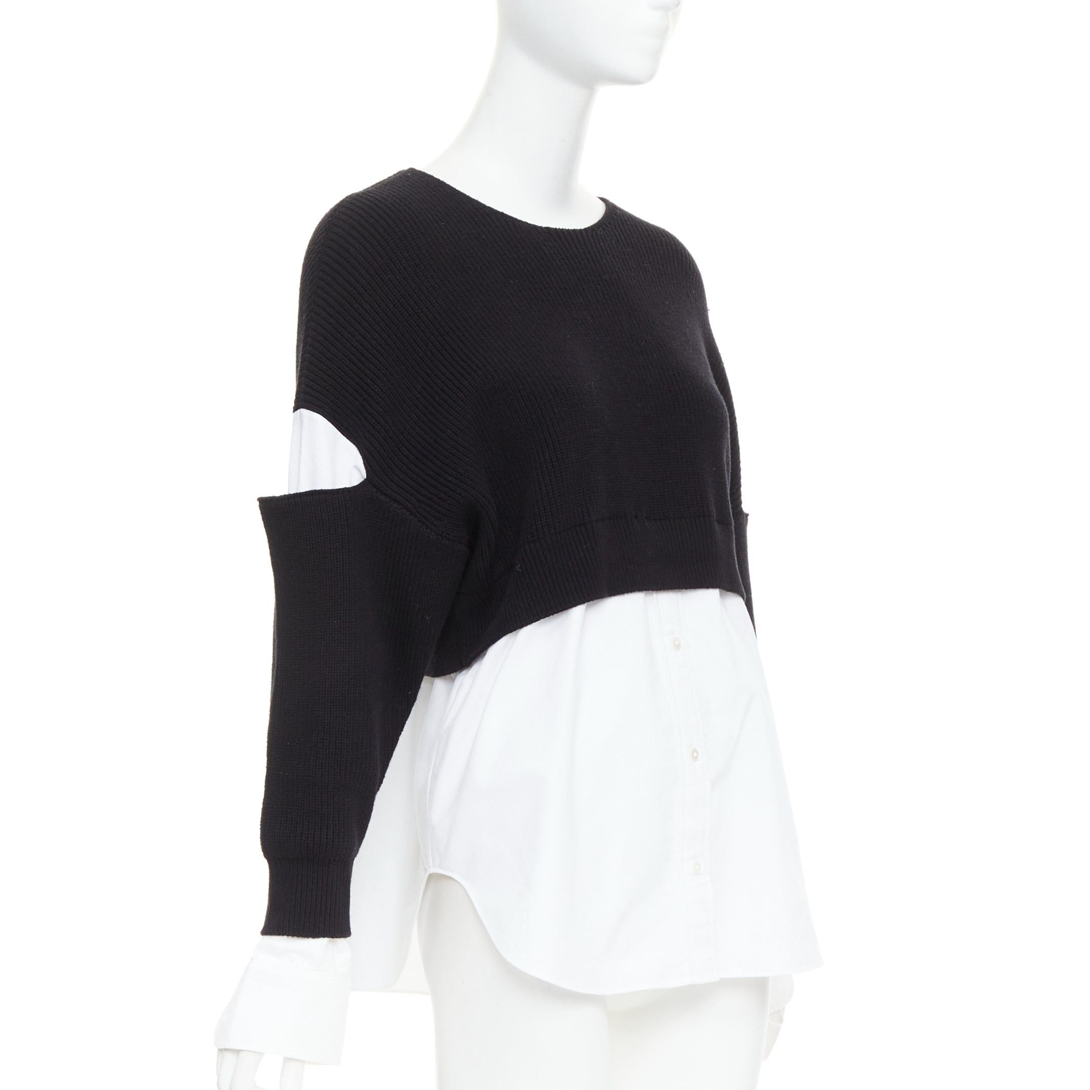 T by Alexander Wang T ALEXANDER WANG black white cotton blend hybrid cropped sweater shirt top XS Size S / US 4 / IT 40 - 3 Thumbnail