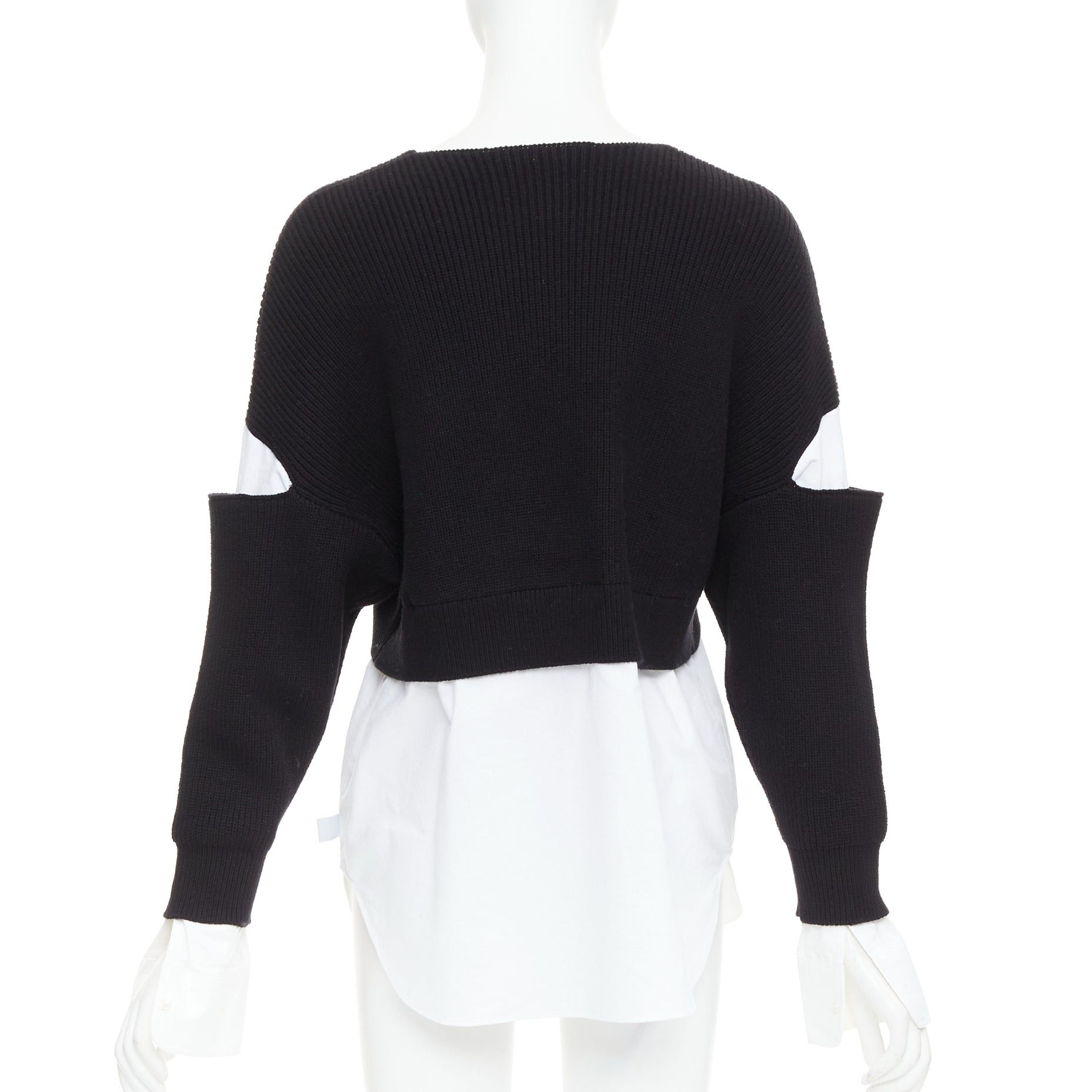 T by Alexander Wang T ALEXANDER WANG black white cotton blend hybrid cropped sweater shirt top XS Size S / US 4 / IT 40 - 5 Thumbnail