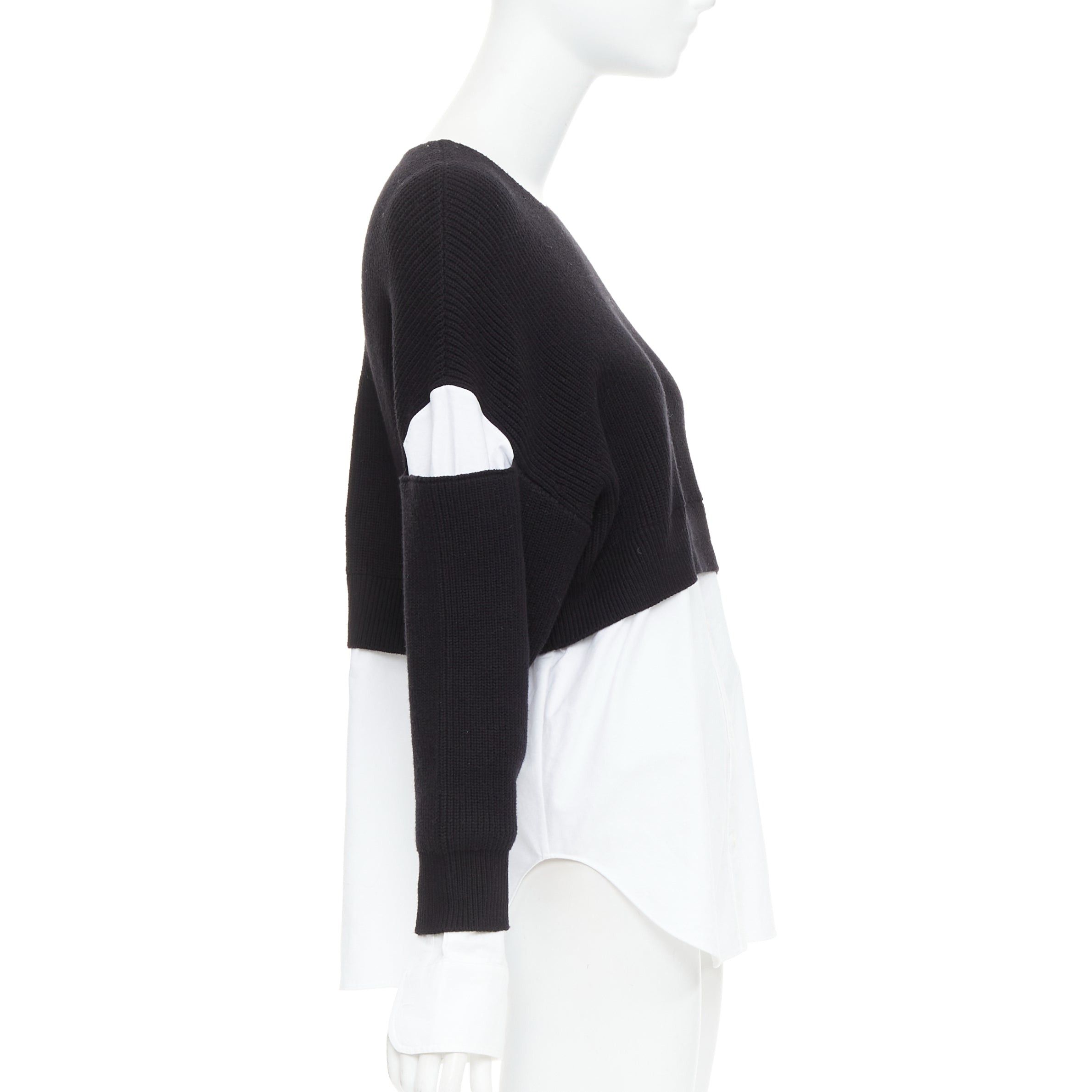 T by Alexander Wang T ALEXANDER WANG black white cotton blend hybrid cropped sweater shirt top XS Size S / US 4 / IT 40 - 4 Thumbnail