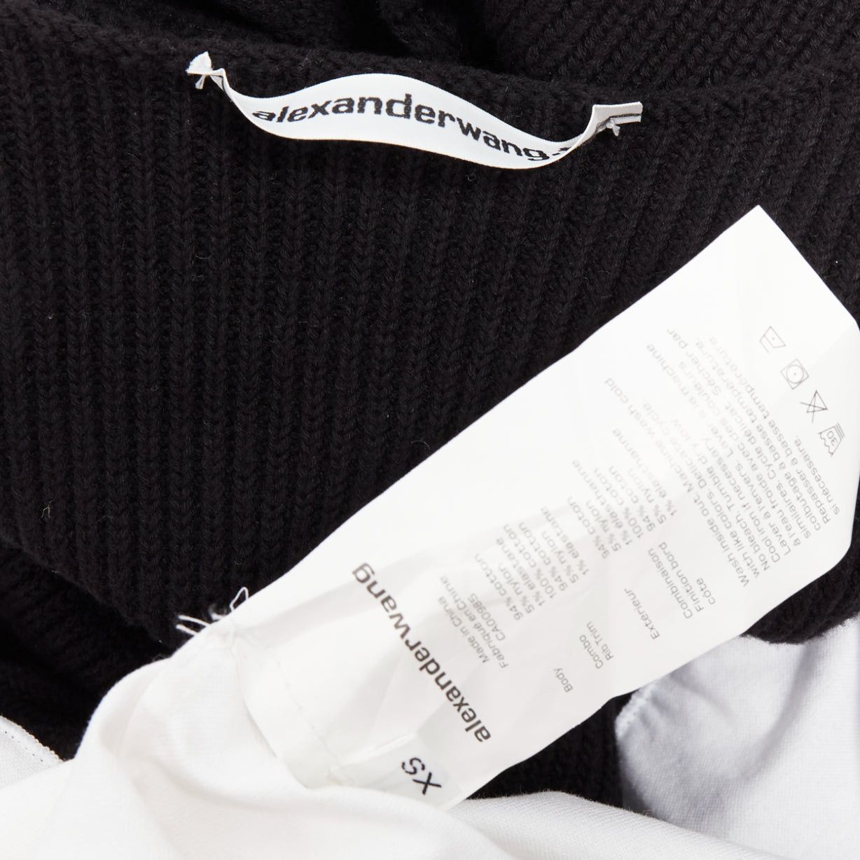 T by Alexander Wang T ALEXANDER WANG black white cotton blend hybrid cropped sweater shirt top XS Size S / US 4 / IT 40 - 8 Thumbnail