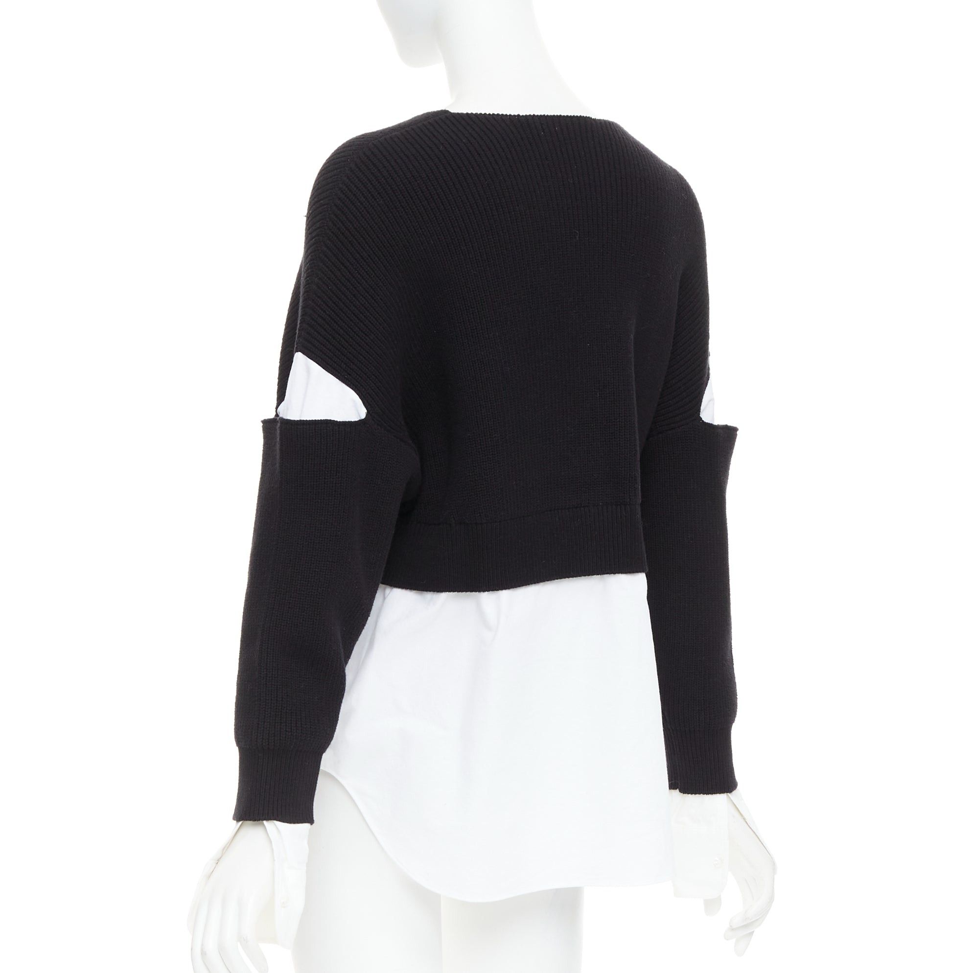 T by Alexander Wang T ALEXANDER WANG black white cotton blend hybrid cropped sweater shirt top XS Size S / US 4 / IT 40 - 6 Thumbnail